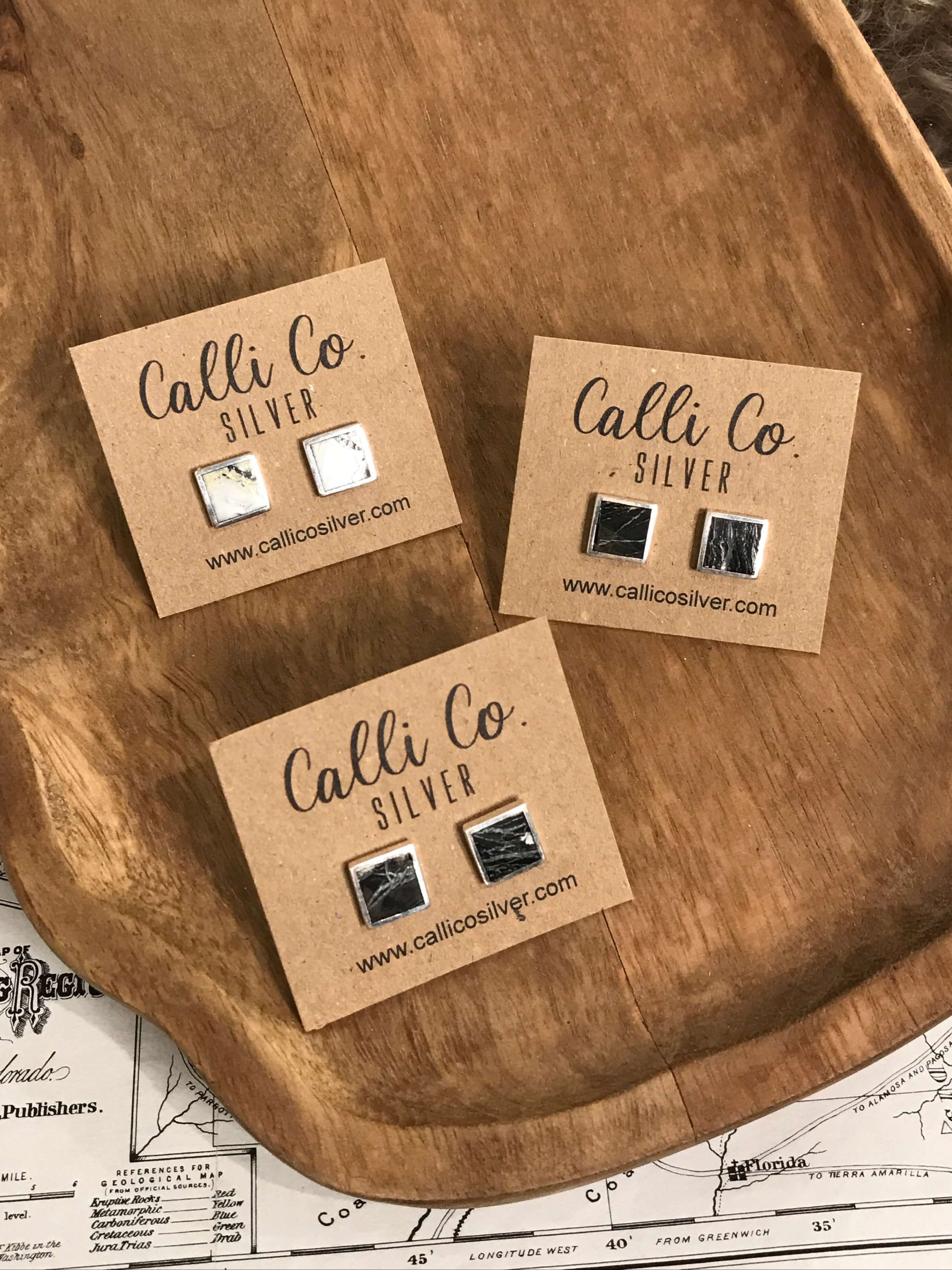 The Petite Bexar Inlay Studs-Earrings-Calli Co., Turquoise and Silver Jewelry, Native American Handmade, Zuni Tribe, Navajo Tribe, Brock Texas