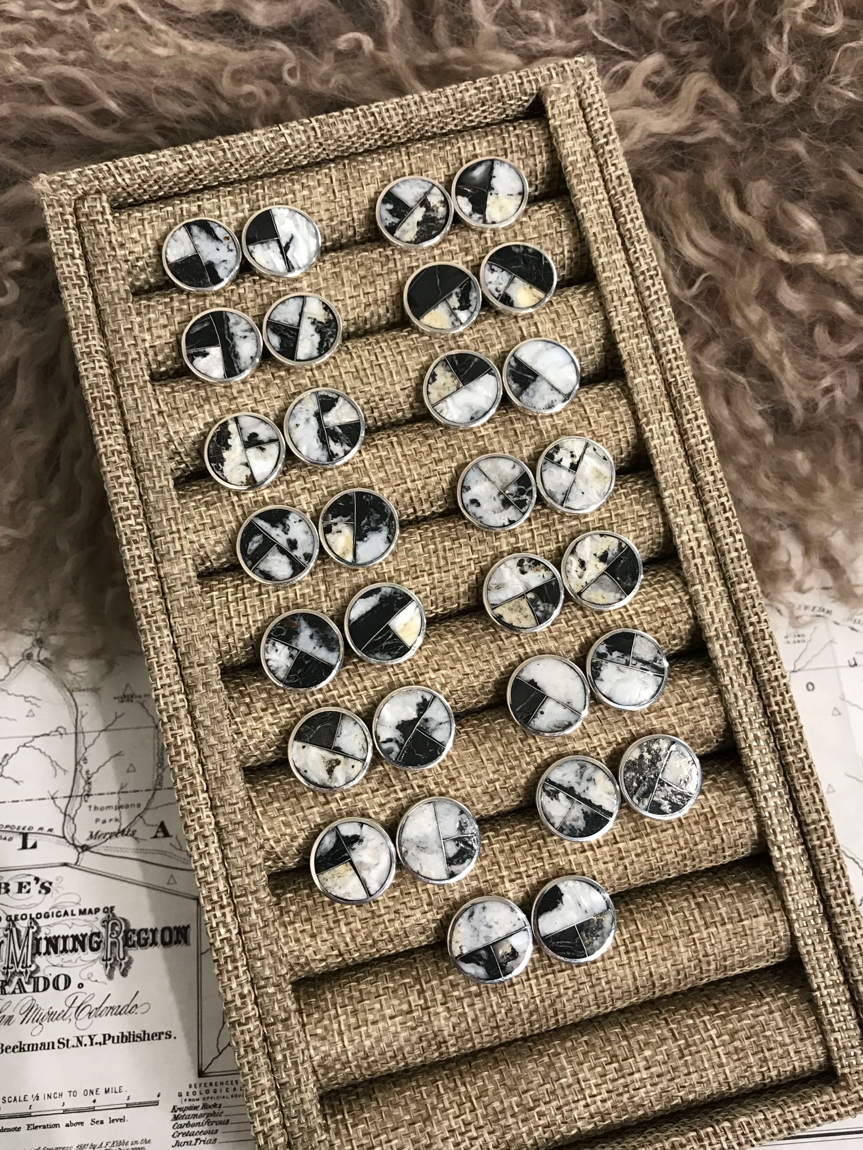 The Yoakum Inlay Studs-Earrings-Calli Co., Turquoise and Silver Jewelry, Native American Handmade, Zuni Tribe, Navajo Tribe, Brock Texas