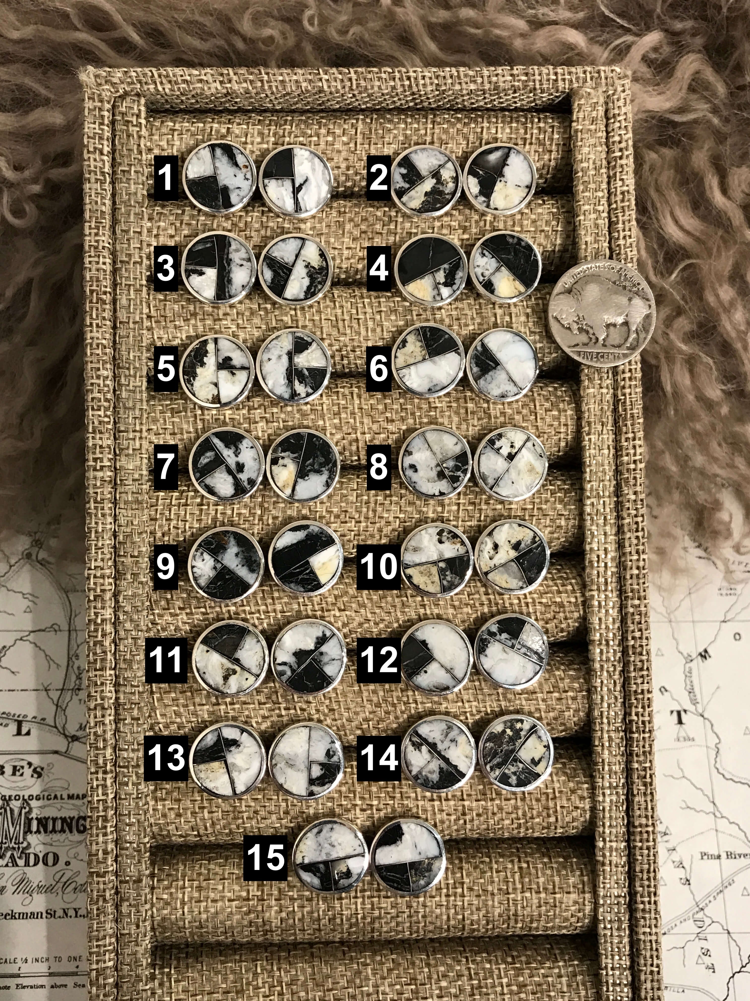 The Yoakum Inlay Studs-Earrings-Calli Co., Turquoise and Silver Jewelry, Native American Handmade, Zuni Tribe, Navajo Tribe, Brock Texas