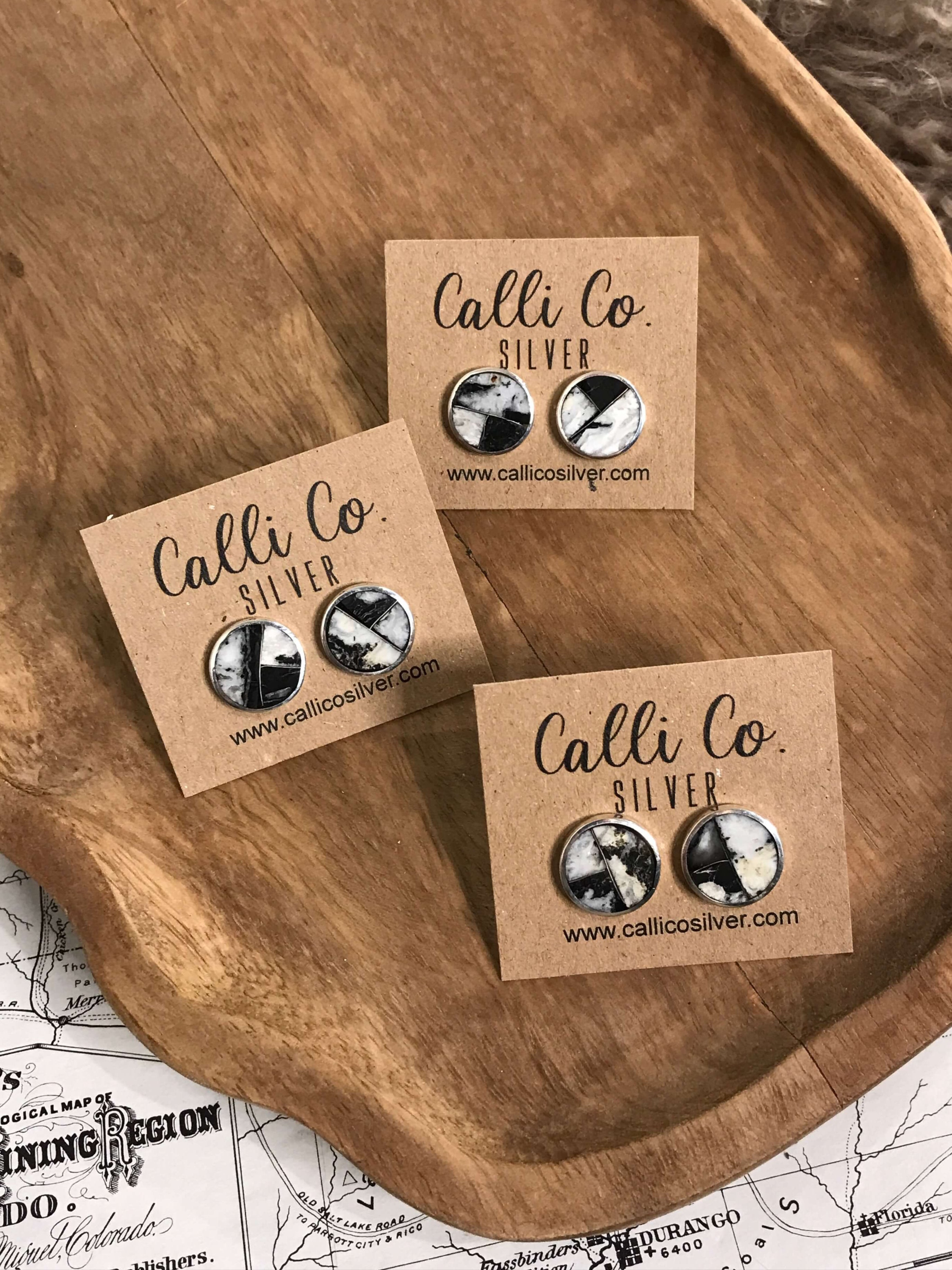 The Yoakum Inlay Studs-Earrings-Calli Co., Turquoise and Silver Jewelry, Native American Handmade, Zuni Tribe, Navajo Tribe, Brock Texas