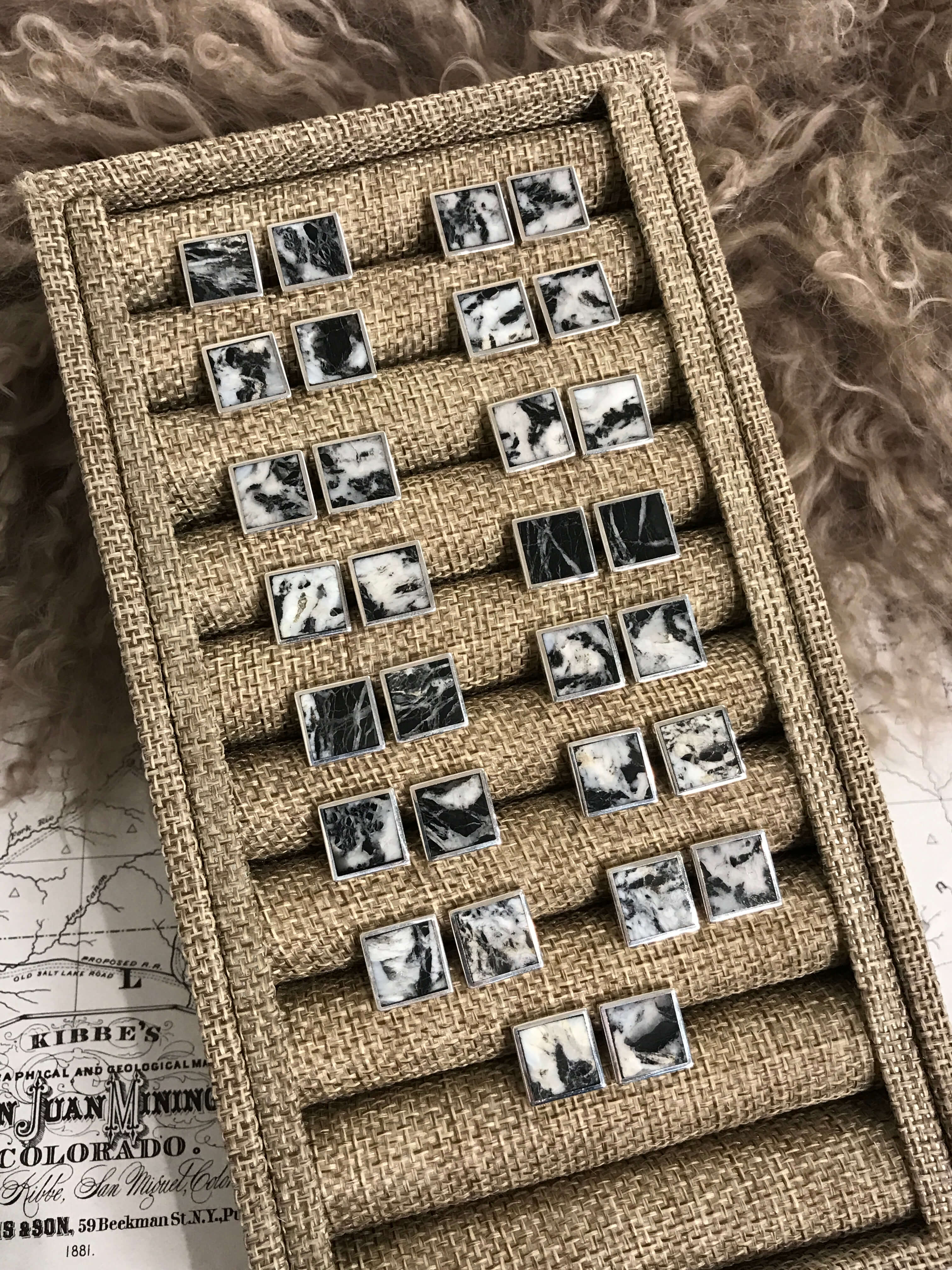 The Mohaka Inlay Studs-Earrings-Calli Co., Turquoise and Silver Jewelry, Native American Handmade, Zuni Tribe, Navajo Tribe, Brock Texas