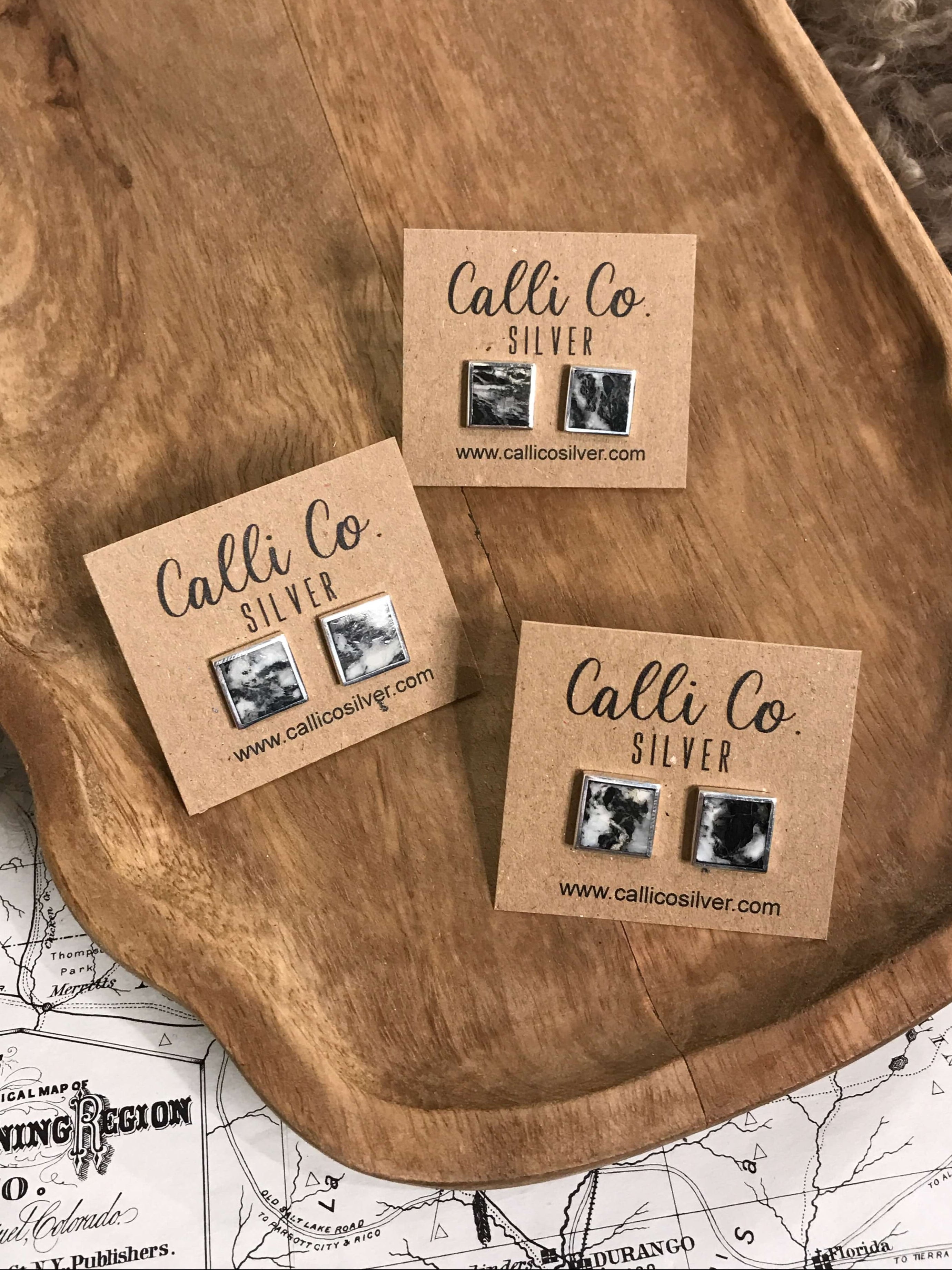 The Mohaka Inlay Studs-Earrings-Calli Co., Turquoise and Silver Jewelry, Native American Handmade, Zuni Tribe, Navajo Tribe, Brock Texas