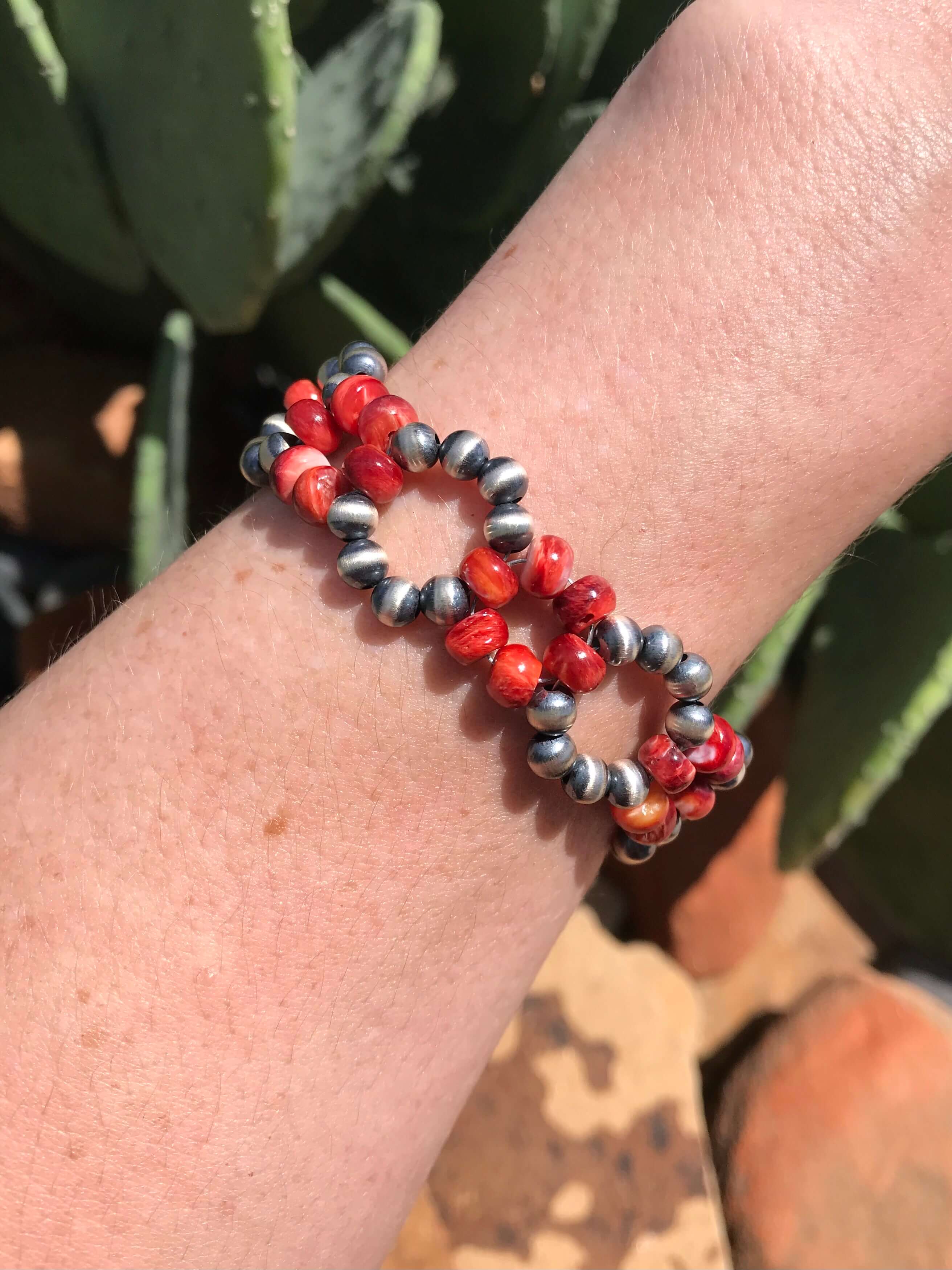 The Daisy Bracelet in Red Spiny-Bracelets & Cuffs-Calli Co., Turquoise and Silver Jewelry, Native American Handmade, Zuni Tribe, Navajo Tribe, Brock Texas