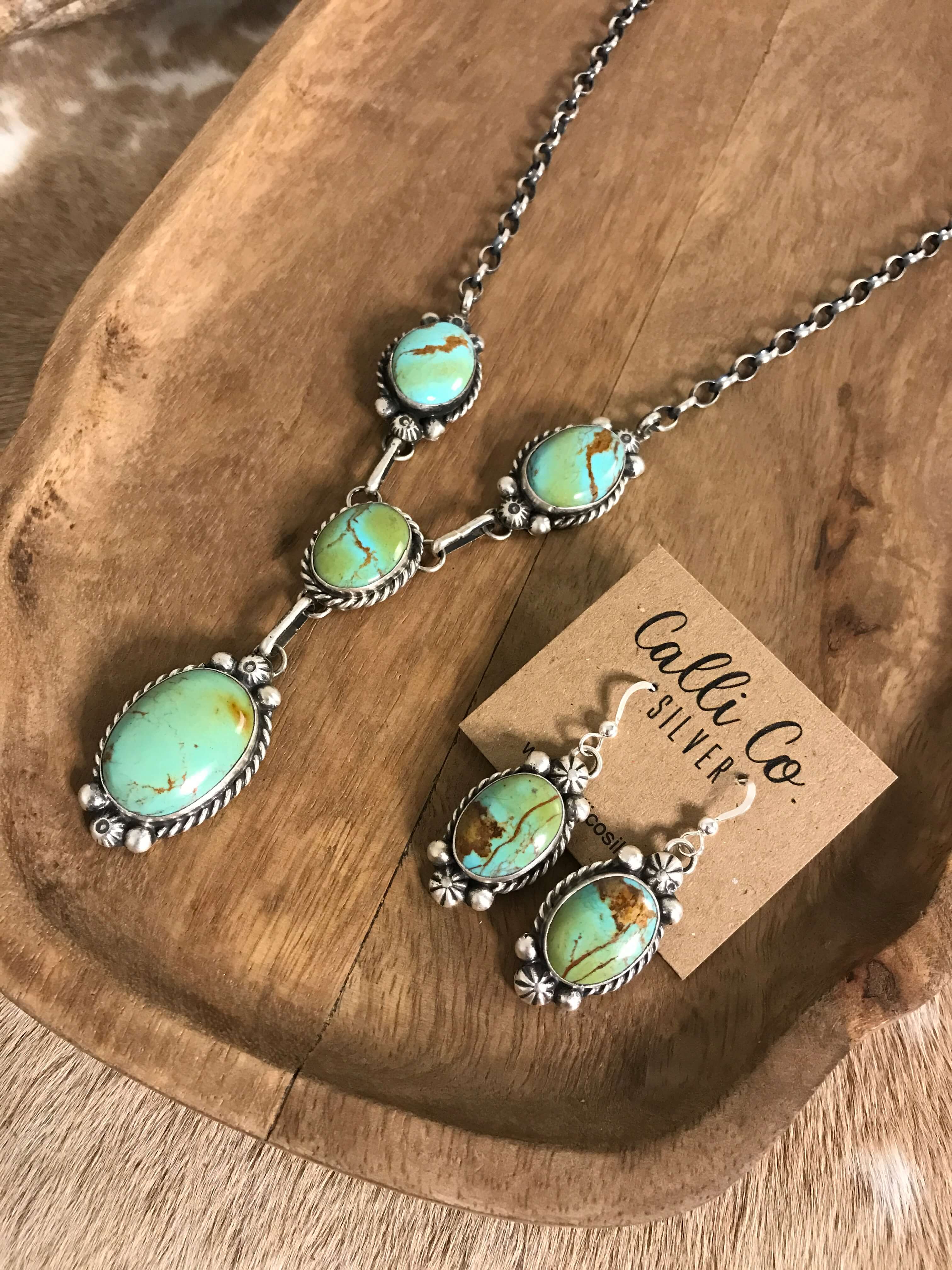 The Copeland Lariat Necklace Set, 1-Necklaces-Calli Co., Turquoise and Silver Jewelry, Native American Handmade, Zuni Tribe, Navajo Tribe, Brock Texas