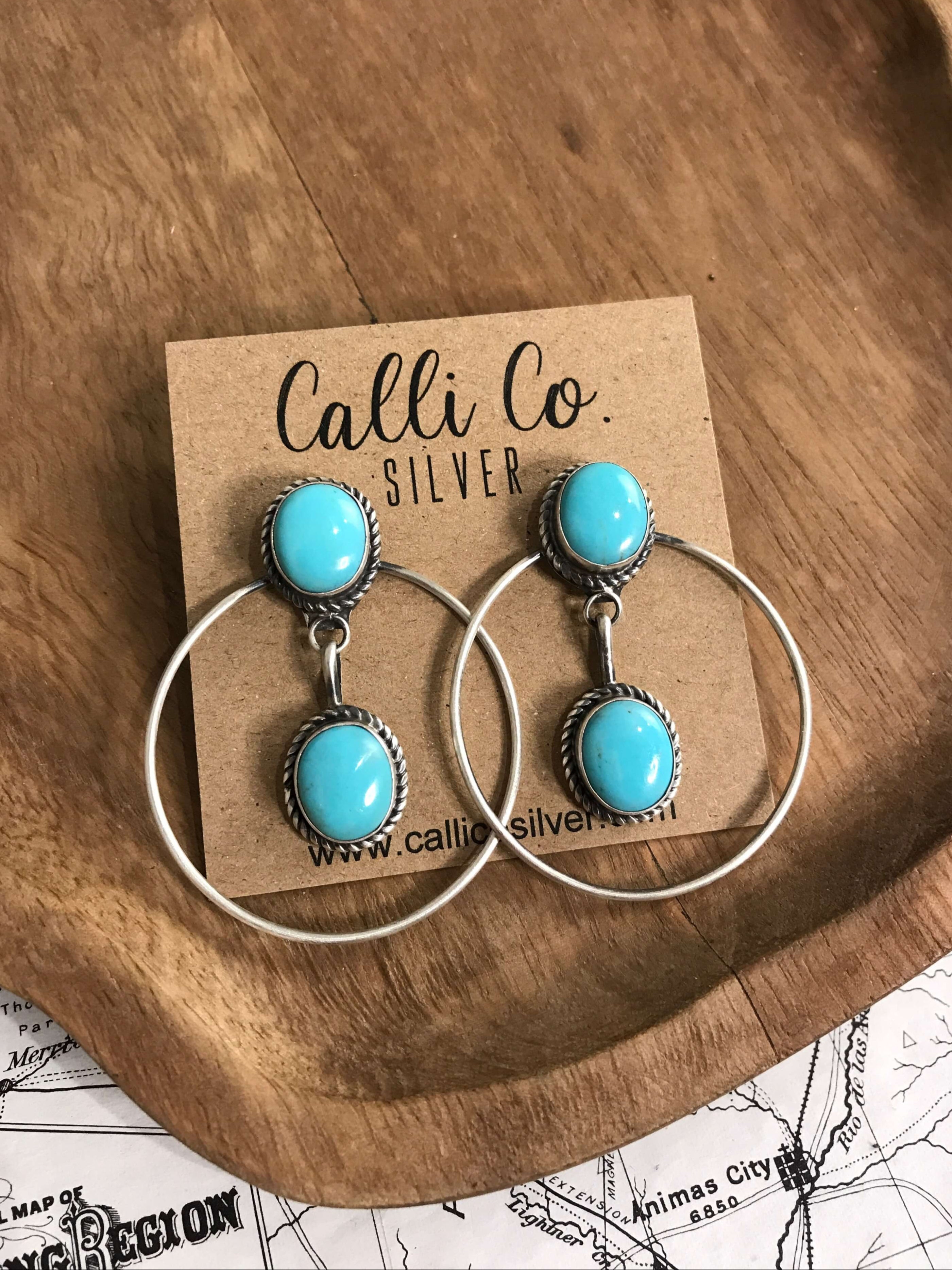 The Niagara Hoop Earrings, 2-Earrings-Calli Co., Turquoise and Silver Jewelry, Native American Handmade, Zuni Tribe, Navajo Tribe, Brock Texas
