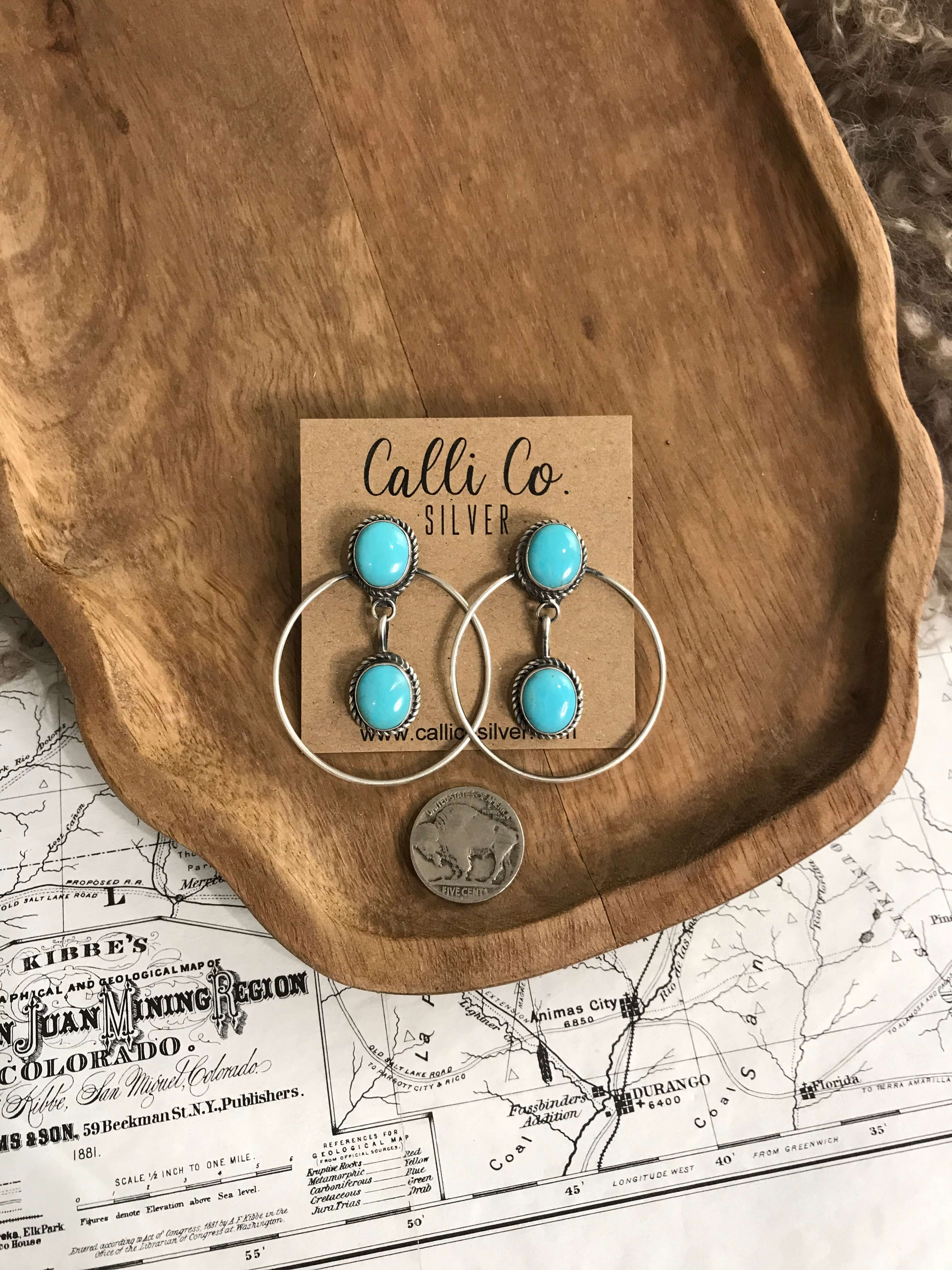 The Niagara Hoop Earrings, 2-Earrings-Calli Co., Turquoise and Silver Jewelry, Native American Handmade, Zuni Tribe, Navajo Tribe, Brock Texas