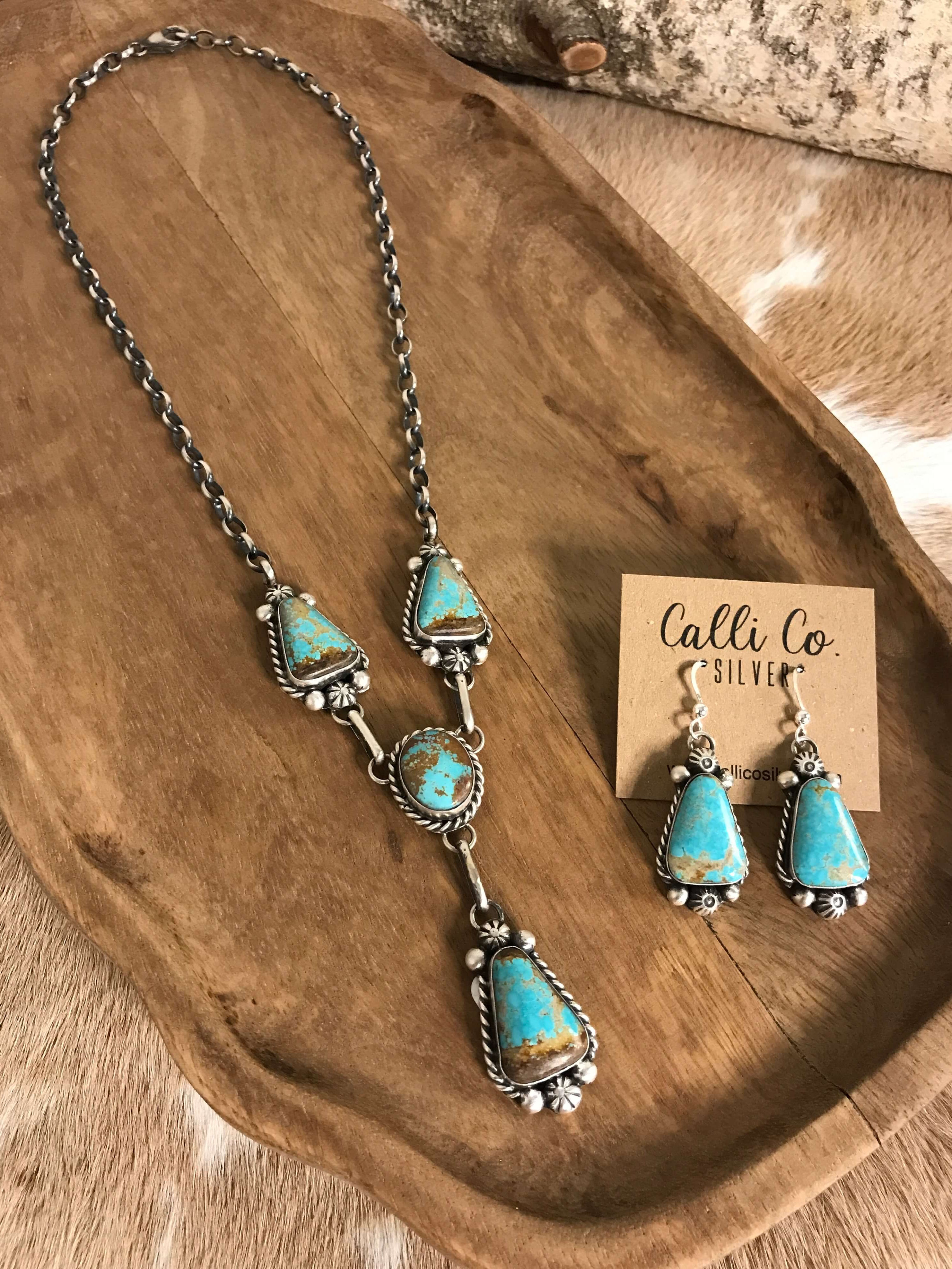The Copeland Lariat Necklace Set, 3-Necklaces-Calli Co., Turquoise and Silver Jewelry, Native American Handmade, Zuni Tribe, Navajo Tribe, Brock Texas