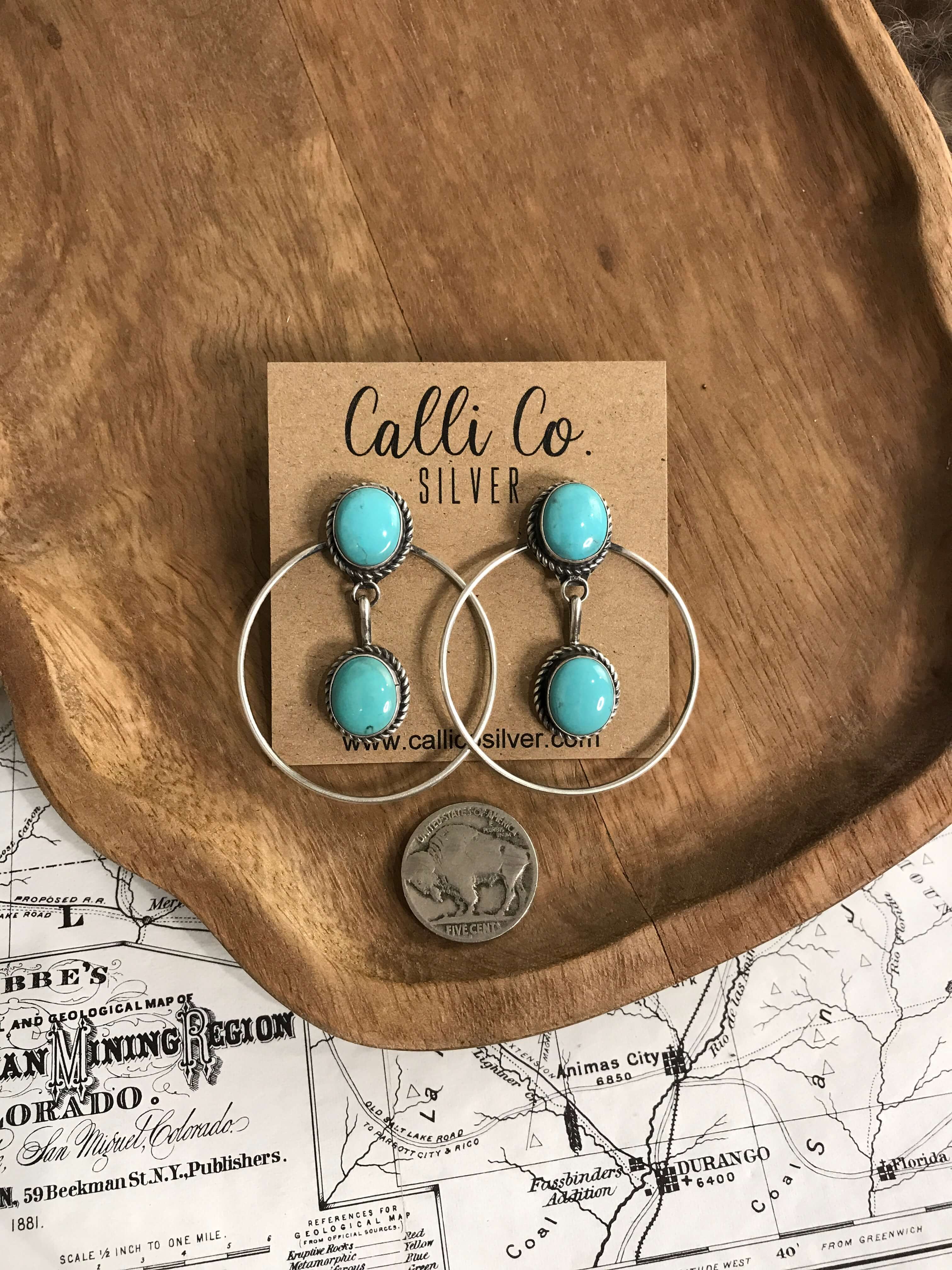 The Niagara Hoop Earrings, 3-Earrings-Calli Co., Turquoise and Silver Jewelry, Native American Handmade, Zuni Tribe, Navajo Tribe, Brock Texas