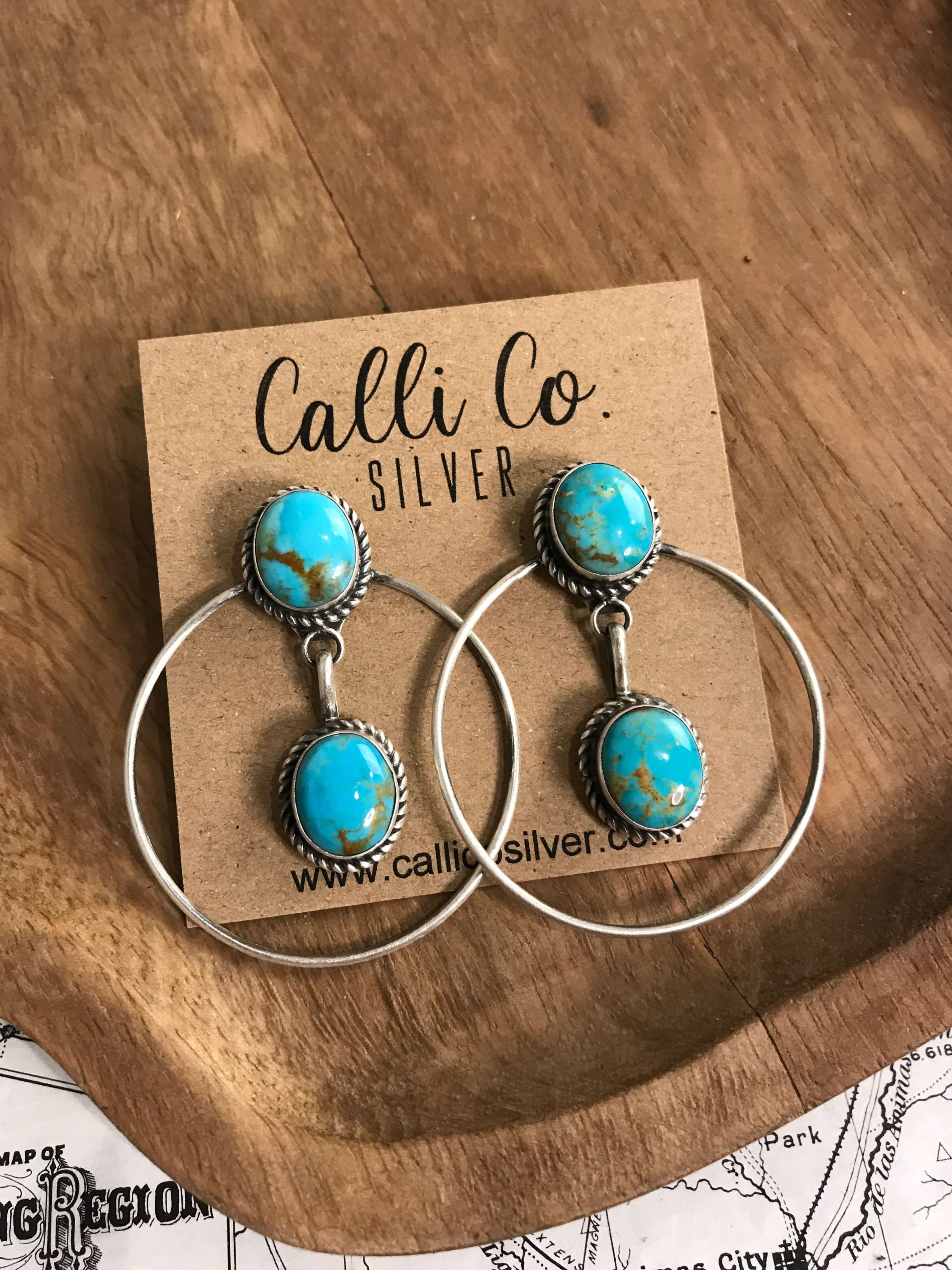 The Niagara Hoop Earrings, 4-Earrings-Calli Co., Turquoise and Silver Jewelry, Native American Handmade, Zuni Tribe, Navajo Tribe, Brock Texas