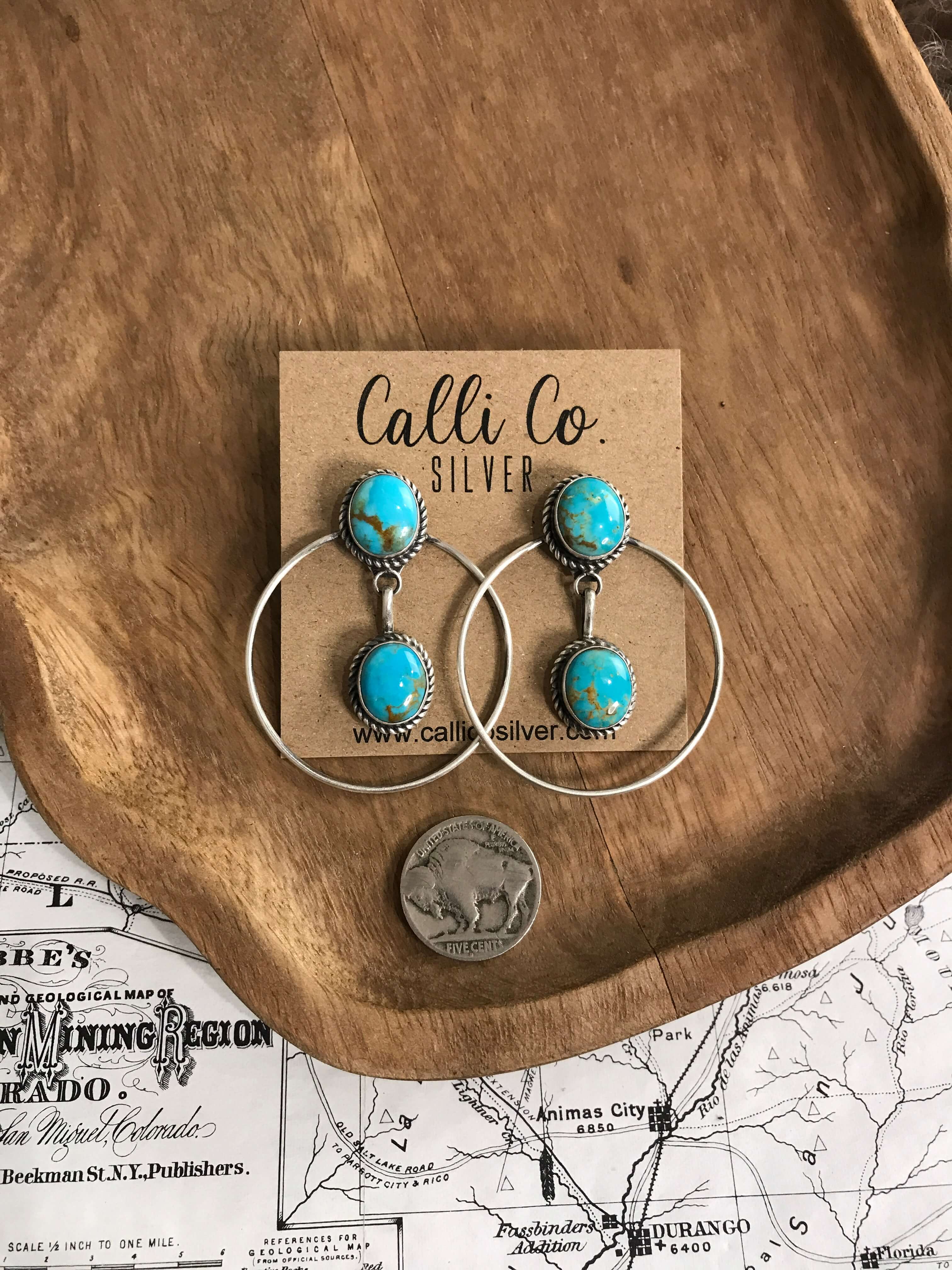 The Niagara Hoop Earrings, 4-Earrings-Calli Co., Turquoise and Silver Jewelry, Native American Handmade, Zuni Tribe, Navajo Tribe, Brock Texas