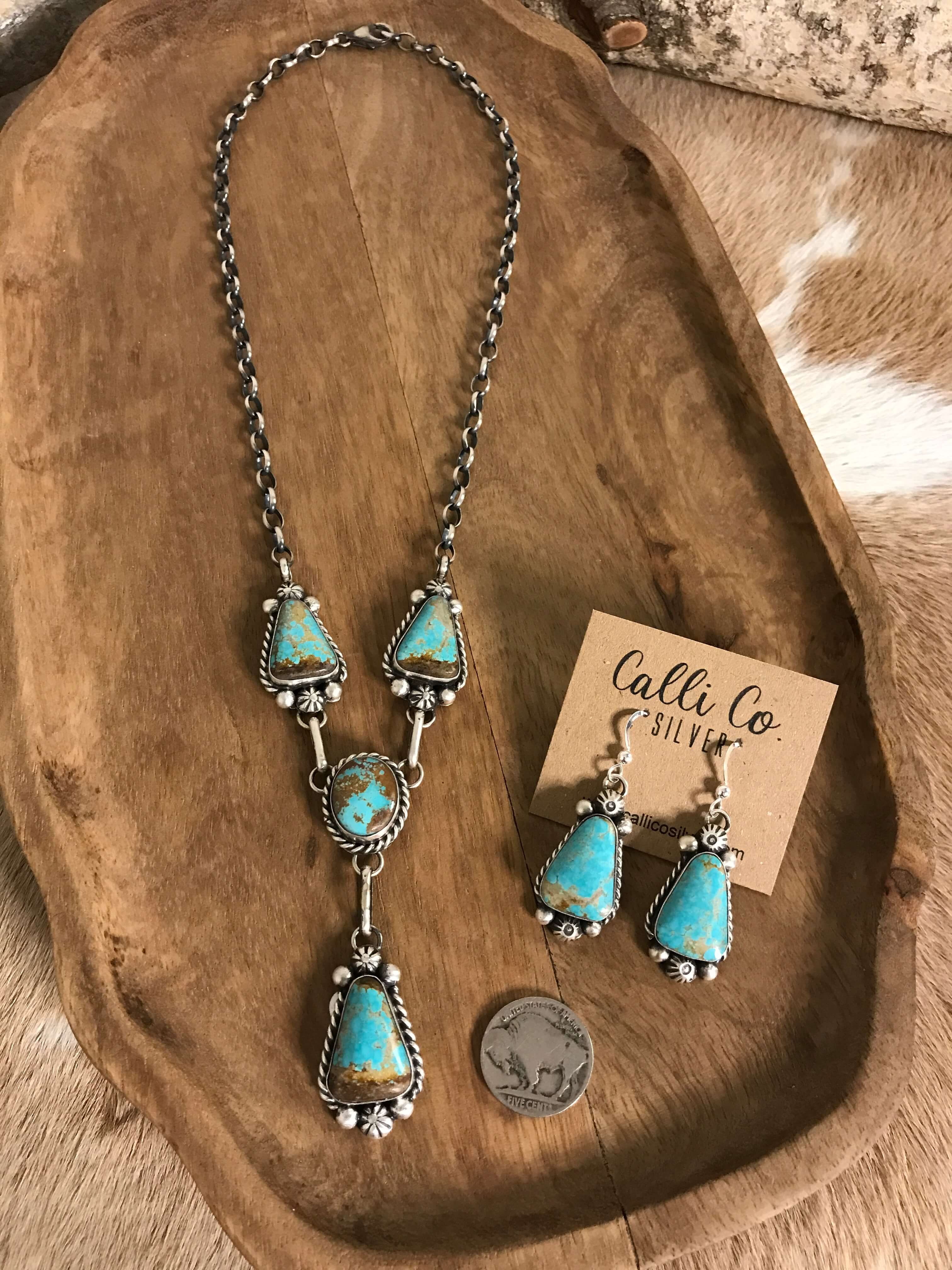 The Copeland Lariat Necklace Set, 3-Necklaces-Calli Co., Turquoise and Silver Jewelry, Native American Handmade, Zuni Tribe, Navajo Tribe, Brock Texas
