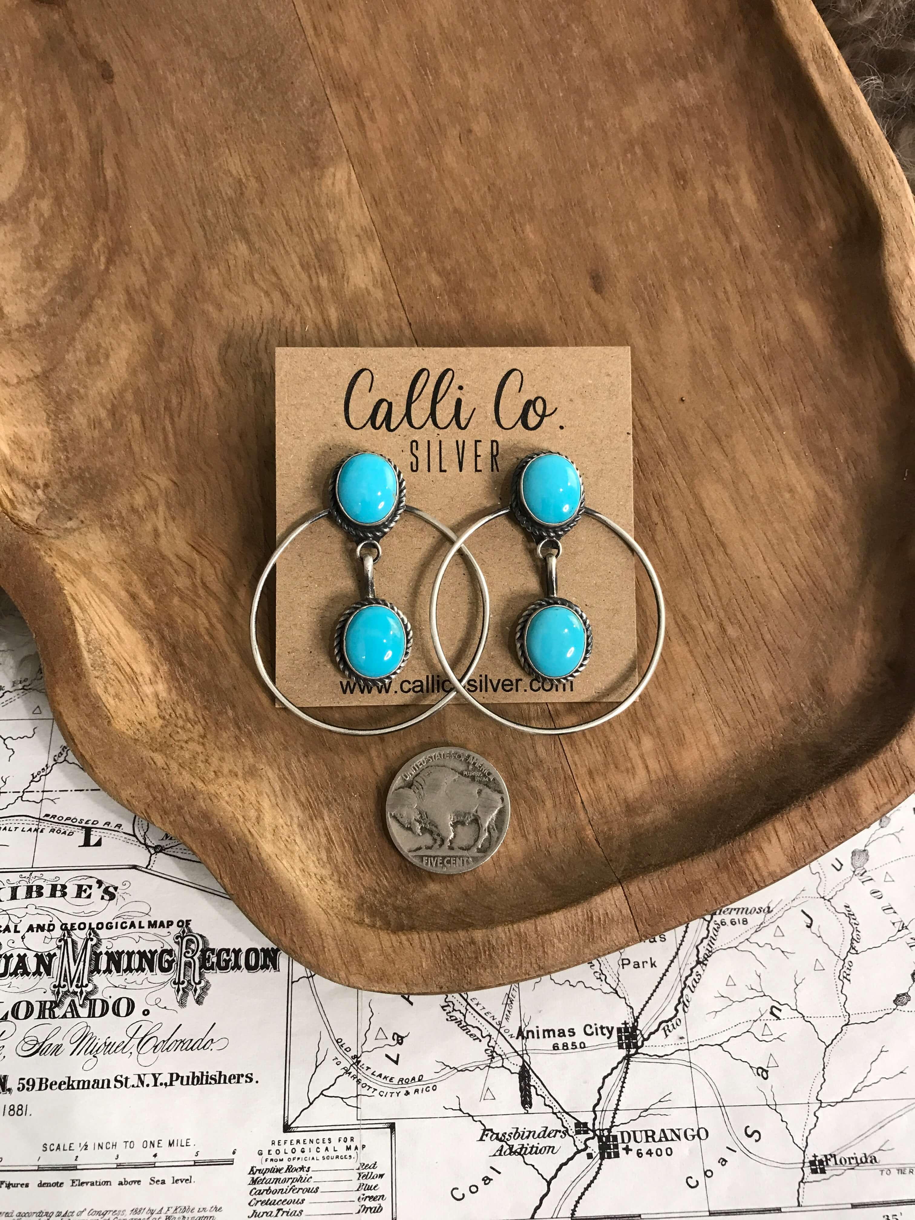 The Niagara Hoop Earrings, 5-Earrings-Calli Co., Turquoise and Silver Jewelry, Native American Handmade, Zuni Tribe, Navajo Tribe, Brock Texas