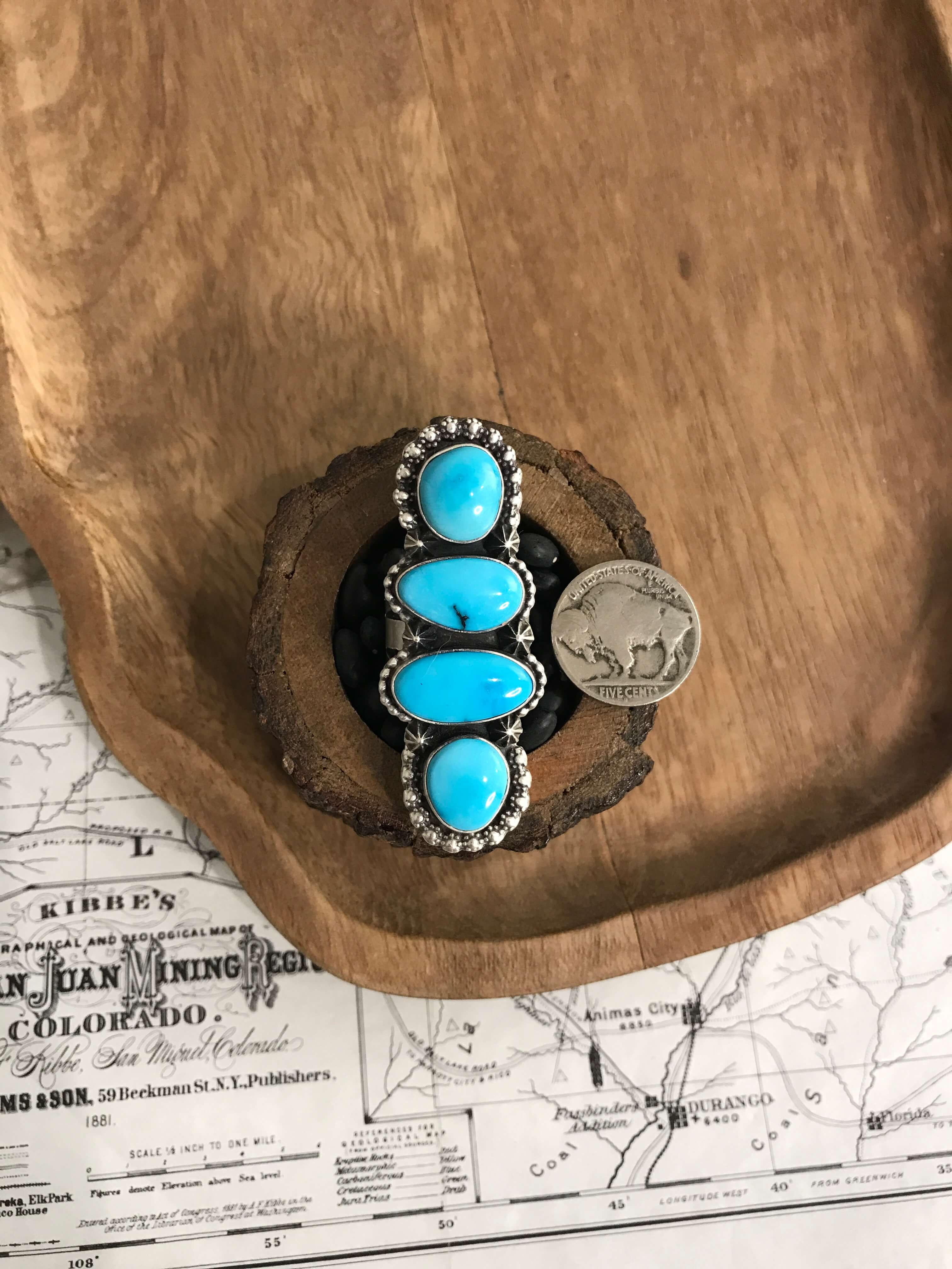The Tana Ring, Sz 7-Rings-Calli Co., Turquoise and Silver Jewelry, Native American Handmade, Zuni Tribe, Navajo Tribe, Brock Texas