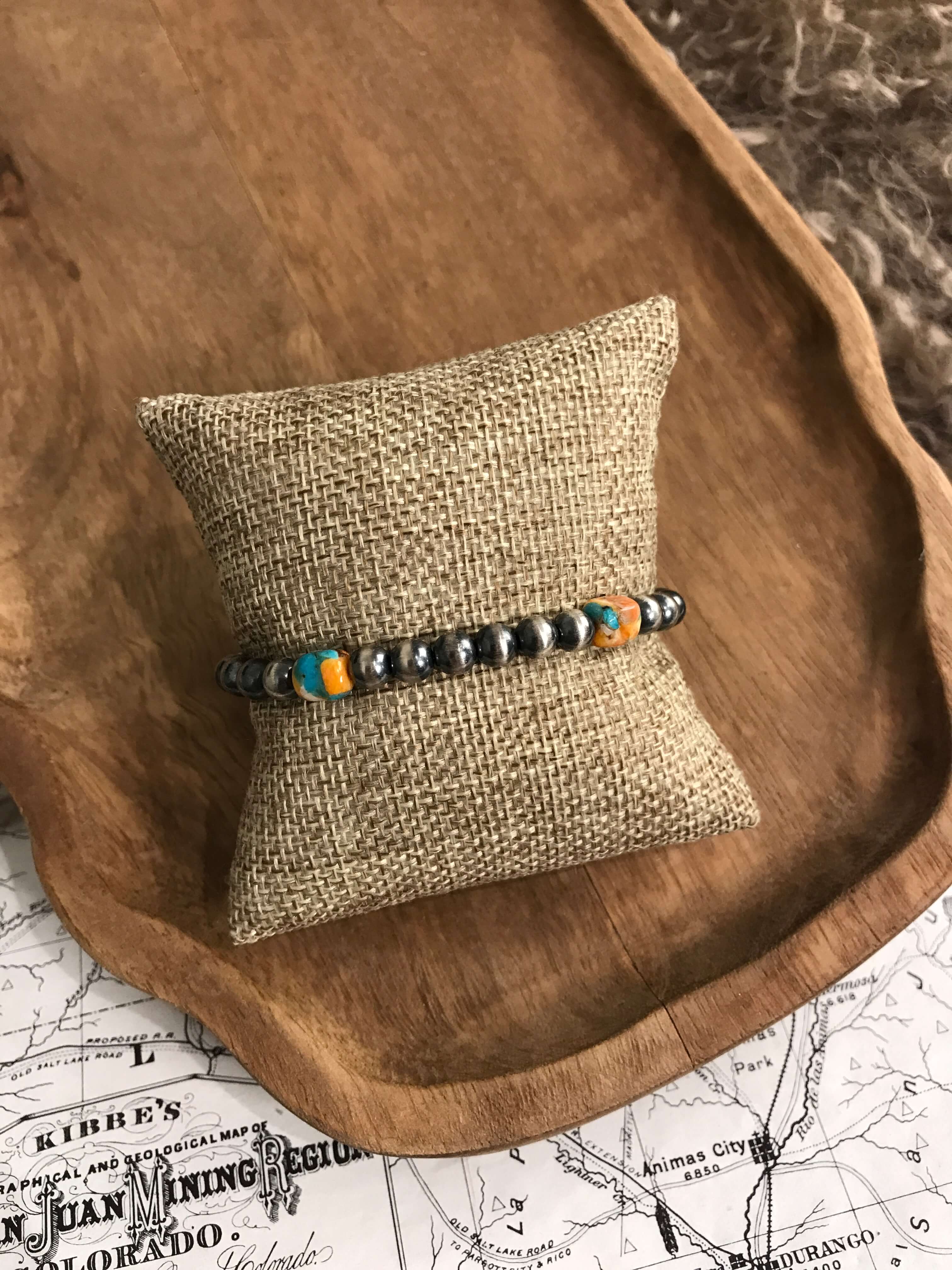 The Taffy Stretch Bracelet-Bracelets & Cuffs-Calli Co., Turquoise and Silver Jewelry, Native American Handmade, Zuni Tribe, Navajo Tribe, Brock Texas
