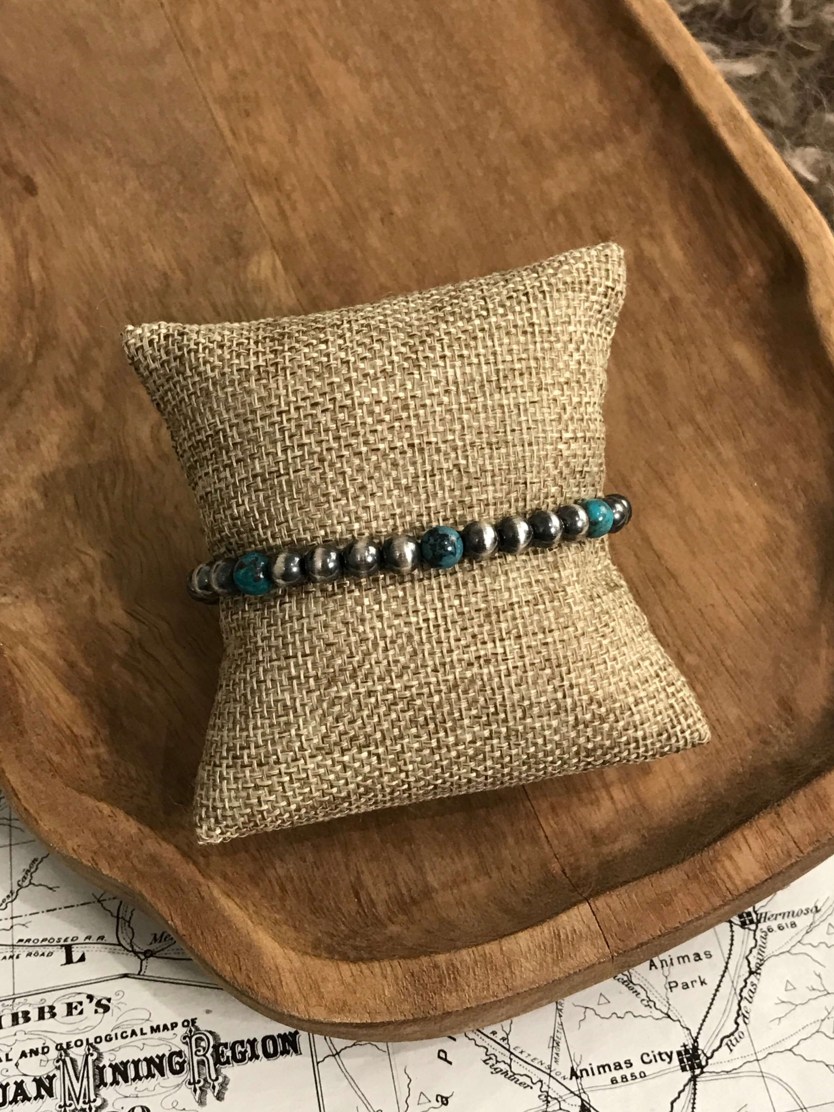 The Potomac Stretch Bracelet-Bracelets & Cuffs-Calli Co., Turquoise and Silver Jewelry, Native American Handmade, Zuni Tribe, Navajo Tribe, Brock Texas