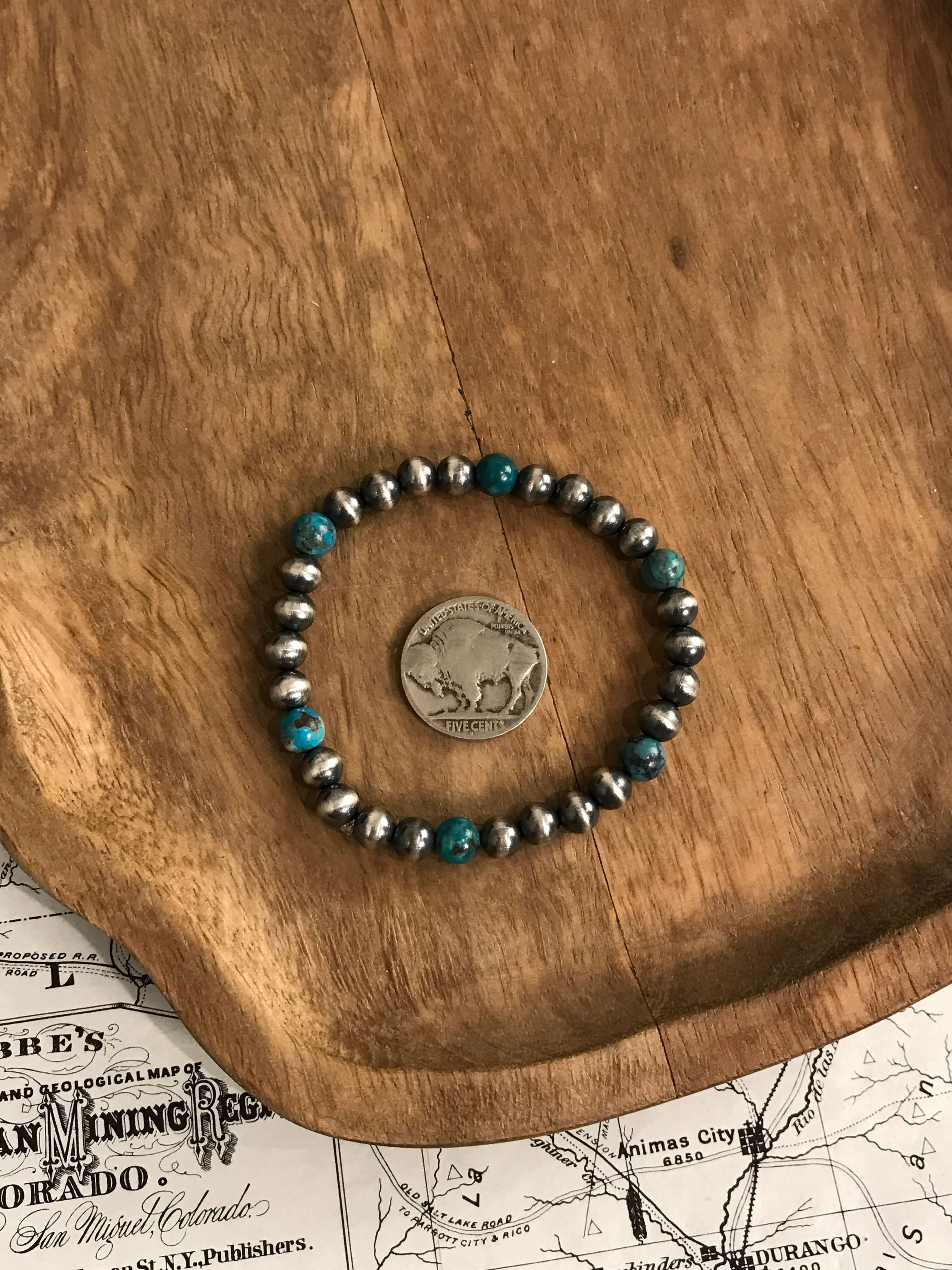 The Potomac Stretch Bracelet-Bracelets & Cuffs-Calli Co., Turquoise and Silver Jewelry, Native American Handmade, Zuni Tribe, Navajo Tribe, Brock Texas