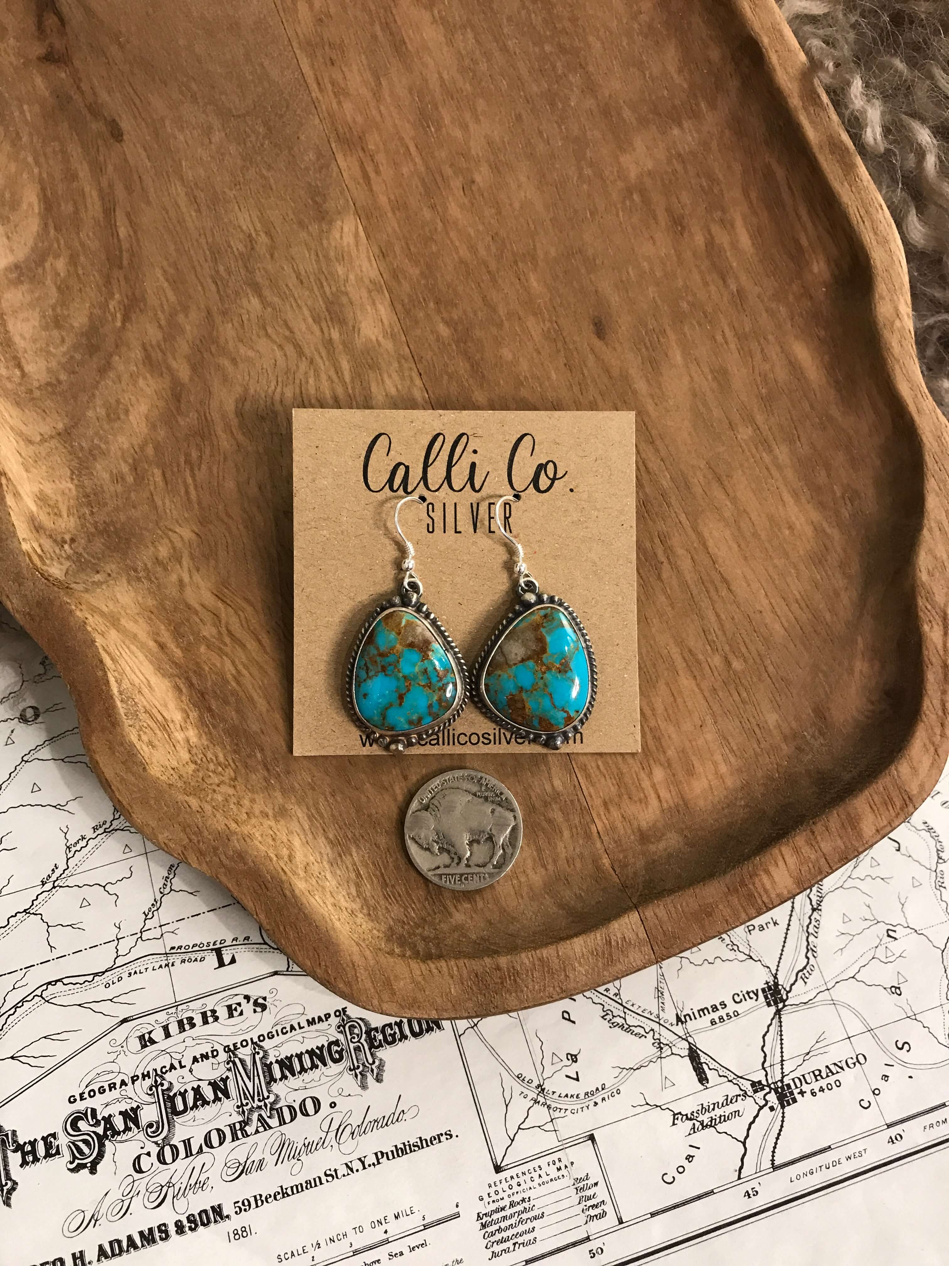 The Turquoise Dangle Earrings, 20-Earrings-Calli Co., Turquoise and Silver Jewelry, Native American Handmade, Zuni Tribe, Navajo Tribe, Brock Texas