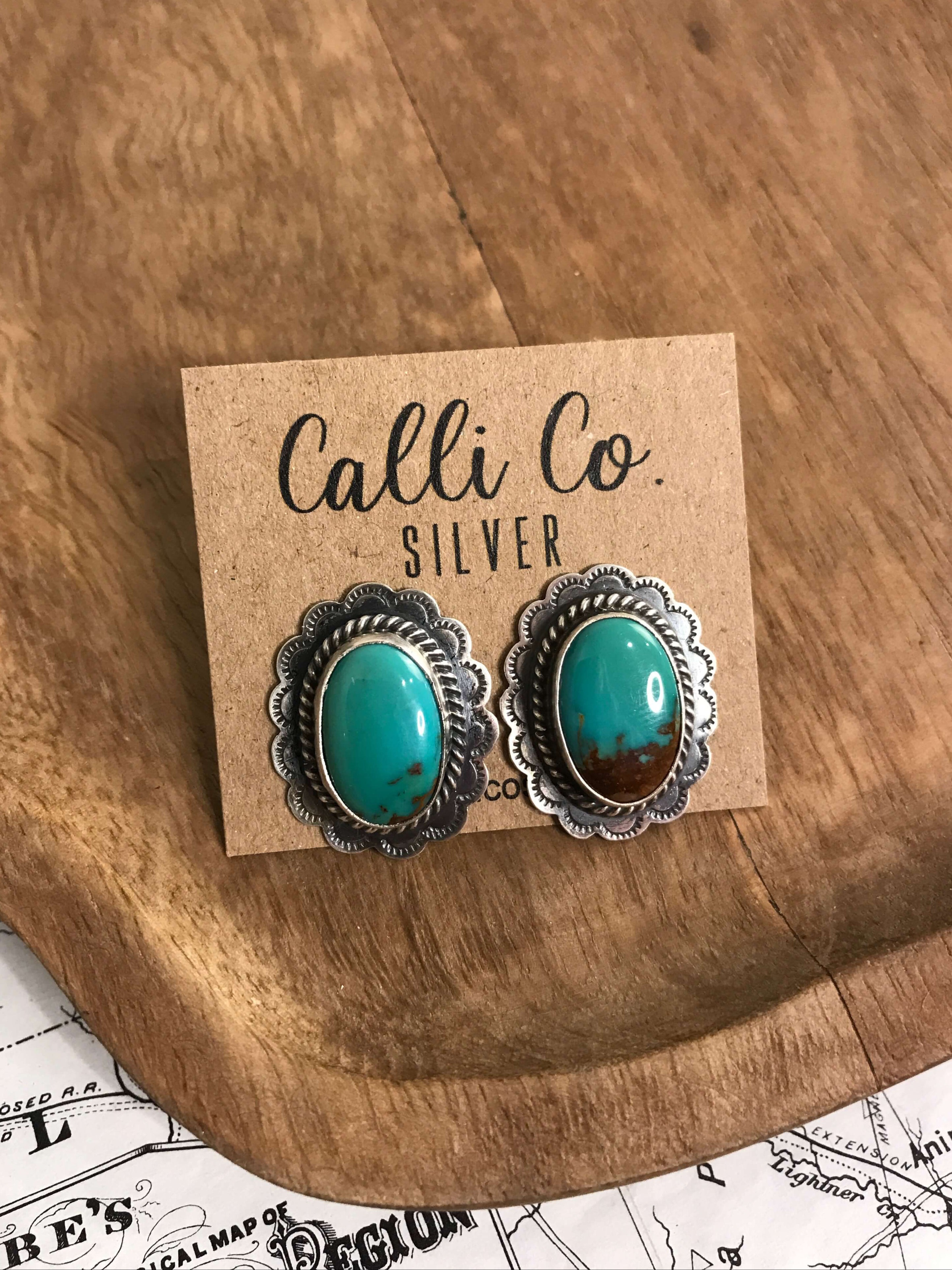 The Turquoise Studs, 52-Earrings-Calli Co., Turquoise and Silver Jewelry, Native American Handmade, Zuni Tribe, Navajo Tribe, Brock Texas