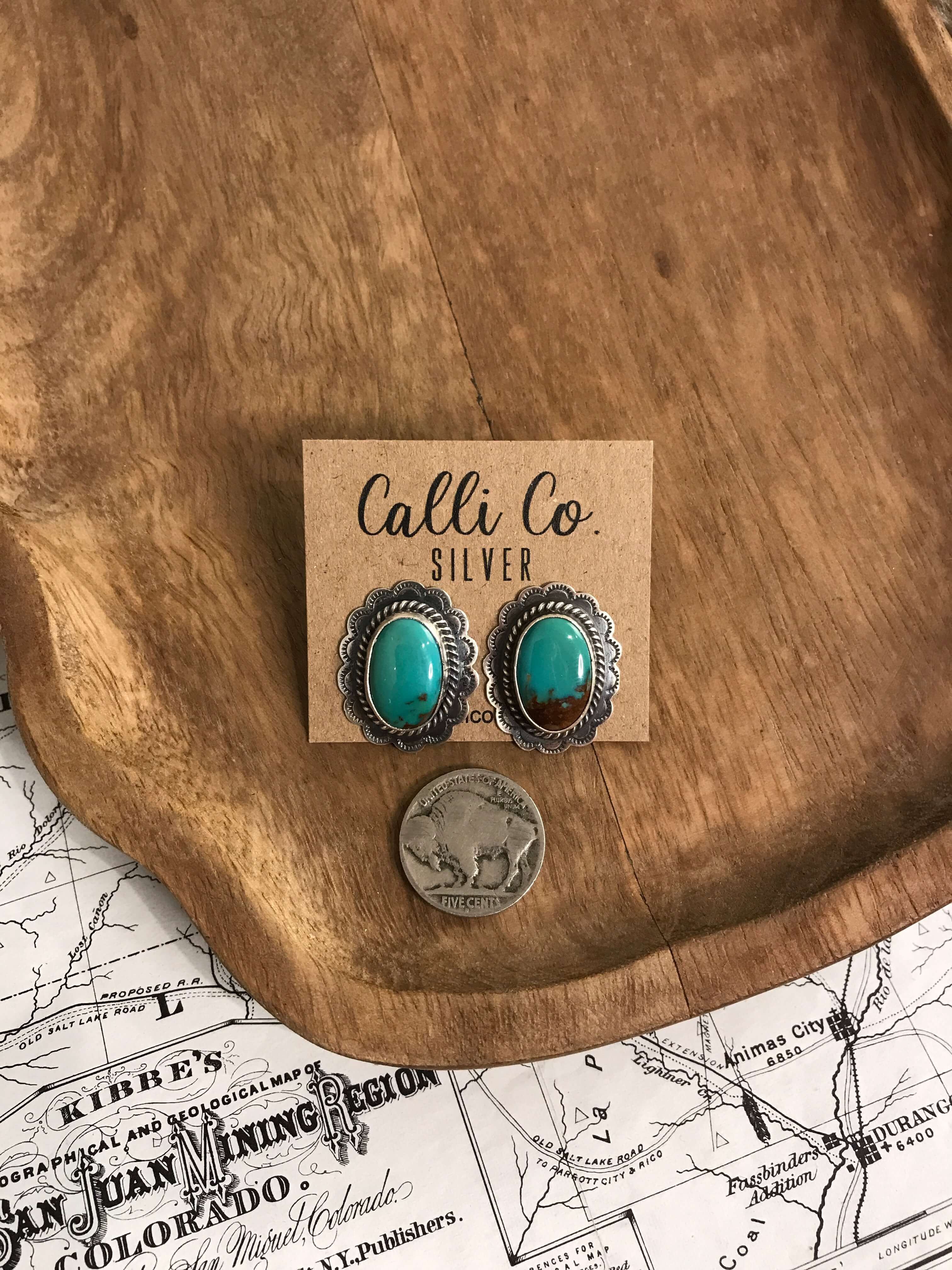 The Turquoise Studs, 52-Earrings-Calli Co., Turquoise and Silver Jewelry, Native American Handmade, Zuni Tribe, Navajo Tribe, Brock Texas
