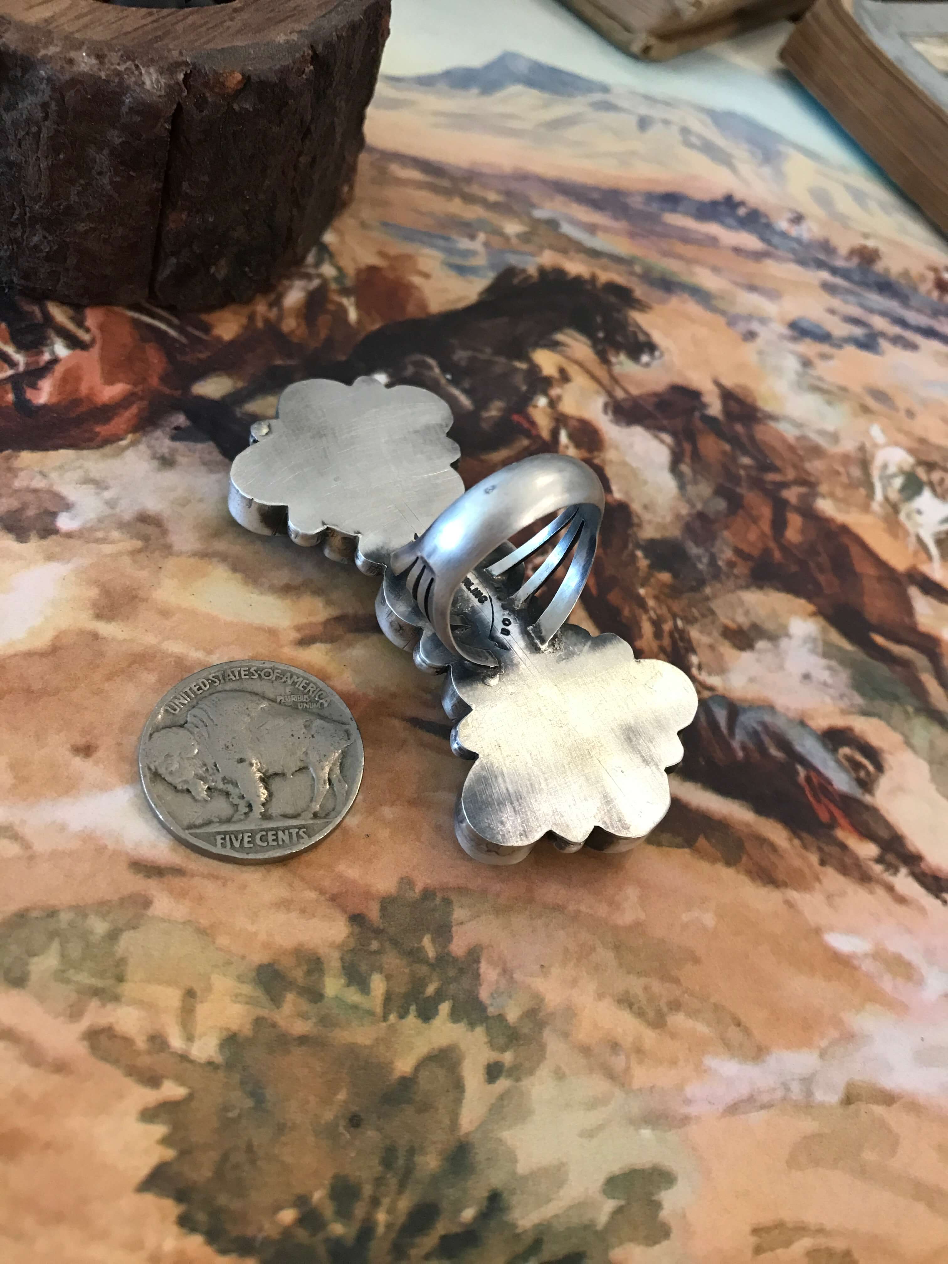 The White Water Bowtie Ring, Sz 8.5-Rings-Calli Co., Turquoise and Silver Jewelry, Native American Handmade, Zuni Tribe, Navajo Tribe, Brock Texas