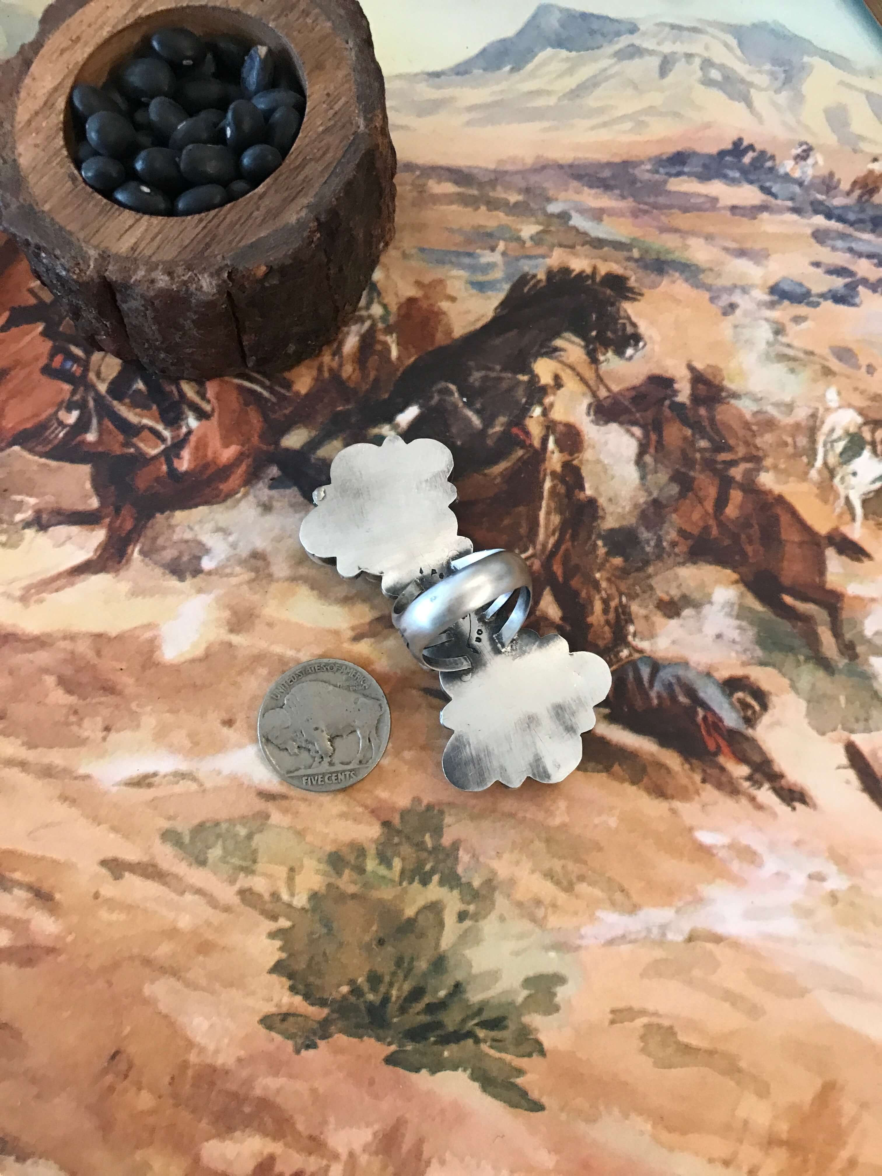 The White Water Bowtie Ring, Sz 8.5-Rings-Calli Co., Turquoise and Silver Jewelry, Native American Handmade, Zuni Tribe, Navajo Tribe, Brock Texas