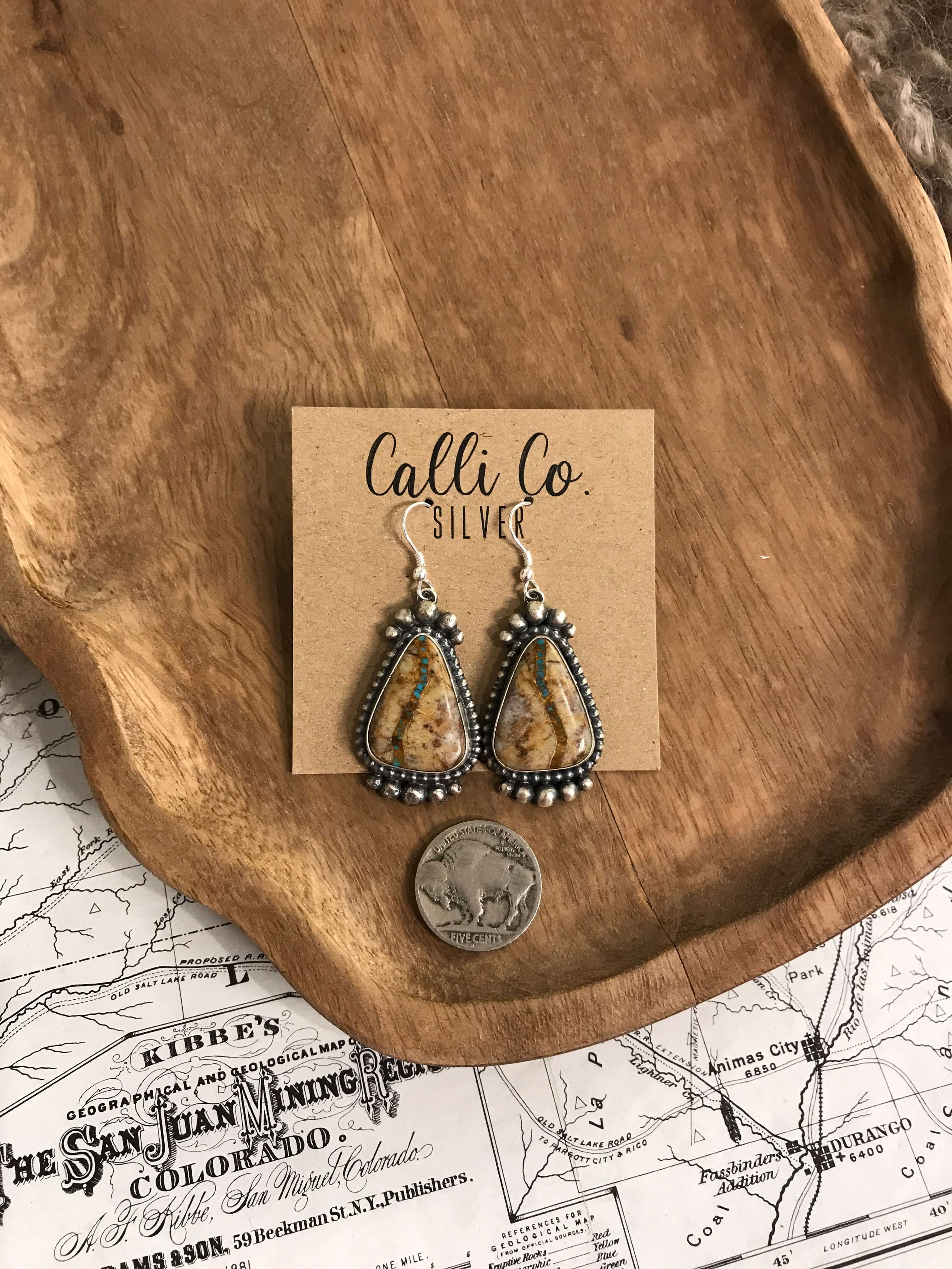 The Ribbon Dangles, 15-Earrings-Calli Co., Turquoise and Silver Jewelry, Native American Handmade, Zuni Tribe, Navajo Tribe, Brock Texas