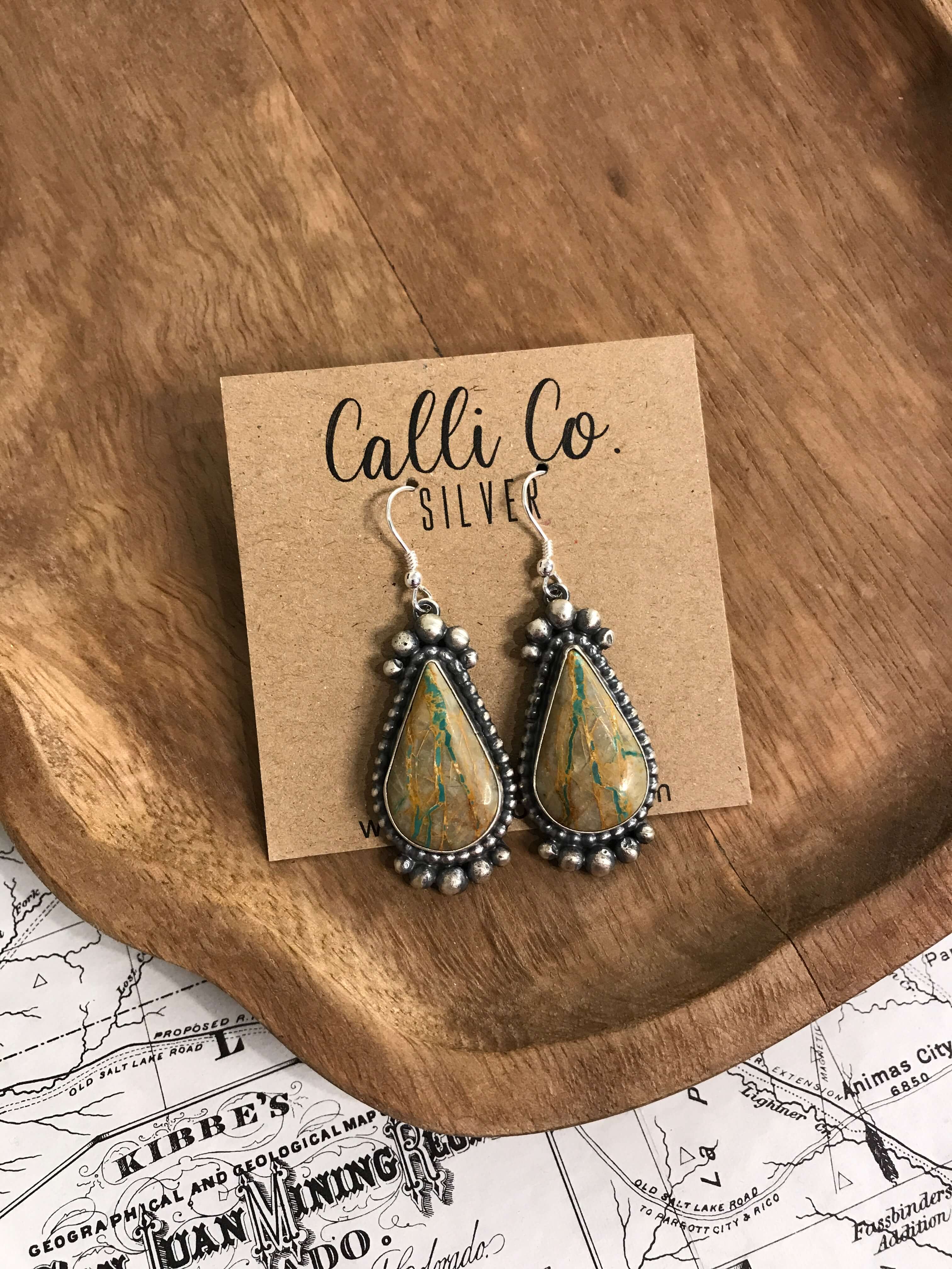 The Ribbon Dangles, 14-Earrings-Calli Co., Turquoise and Silver Jewelry, Native American Handmade, Zuni Tribe, Navajo Tribe, Brock Texas