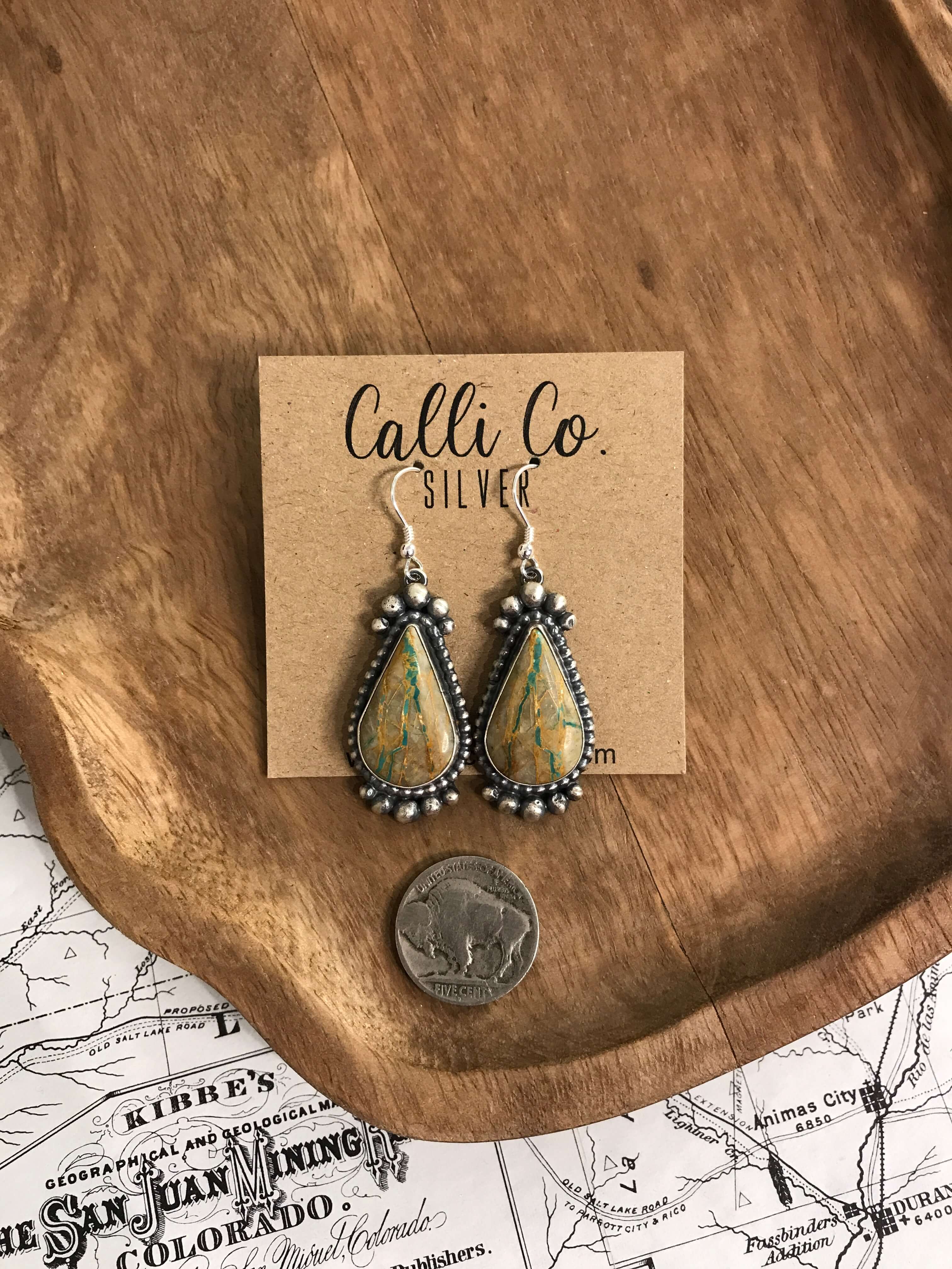 The Ribbon Dangles, 14-Earrings-Calli Co., Turquoise and Silver Jewelry, Native American Handmade, Zuni Tribe, Navajo Tribe, Brock Texas