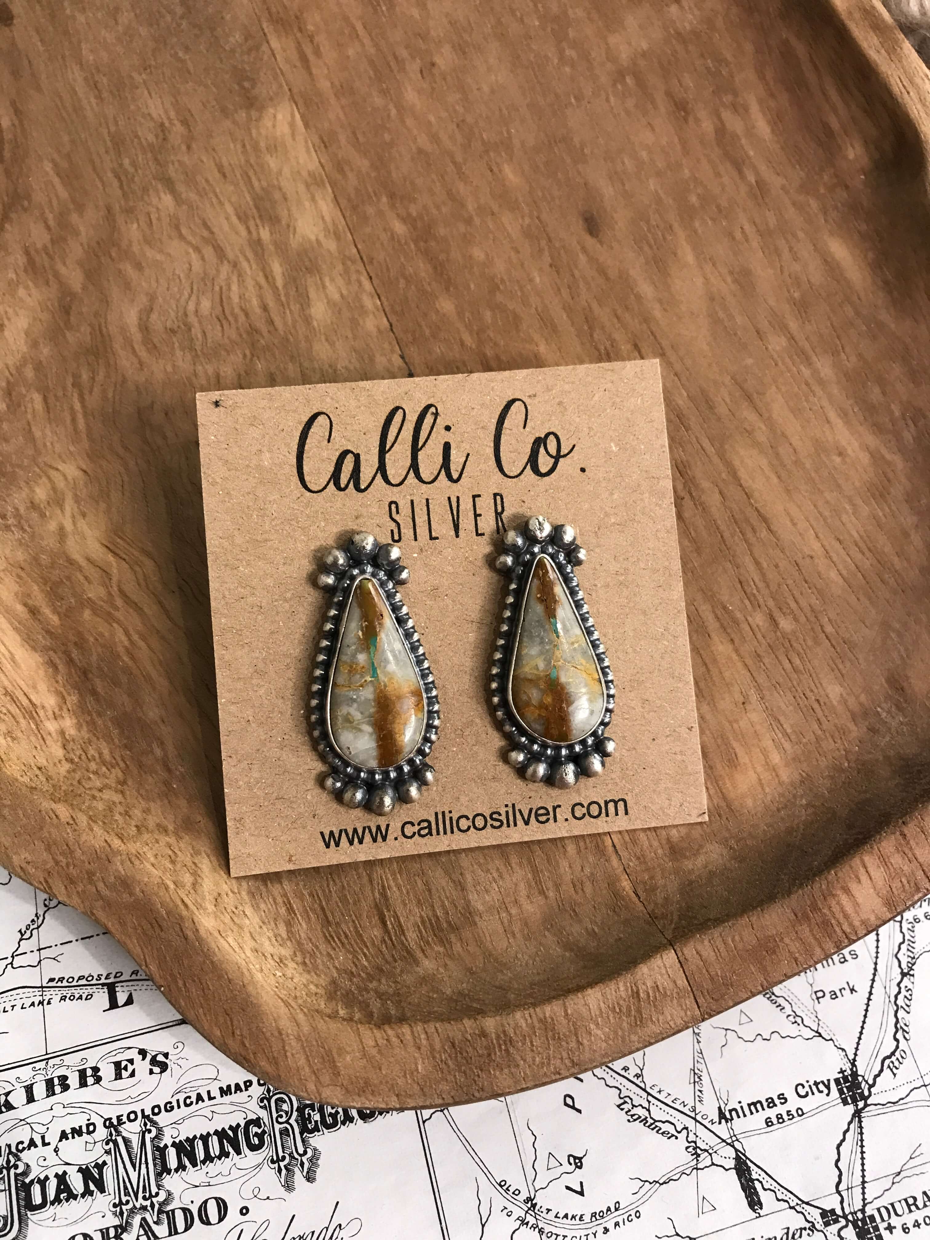 The Ribbon Studs, 32-Earrings-Calli Co., Turquoise and Silver Jewelry, Native American Handmade, Zuni Tribe, Navajo Tribe, Brock Texas