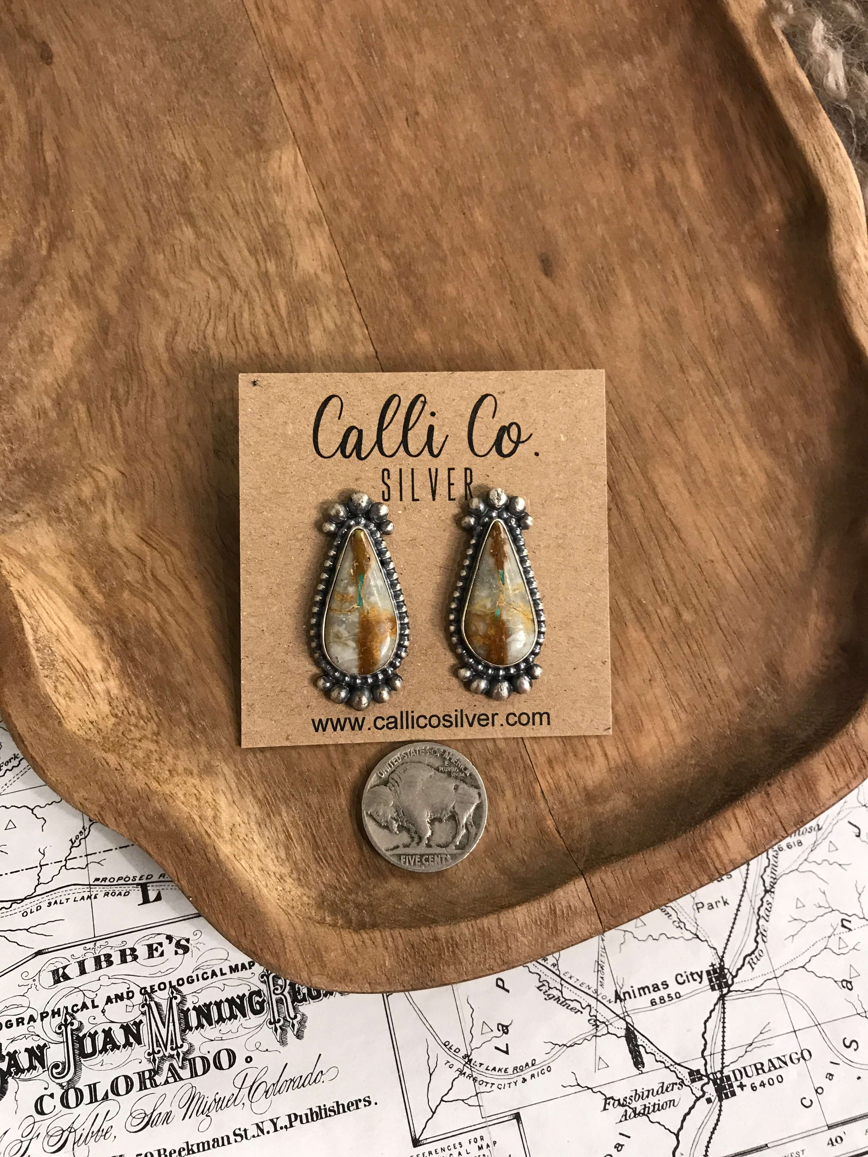 The Ribbon Studs, 32-Earrings-Calli Co., Turquoise and Silver Jewelry, Native American Handmade, Zuni Tribe, Navajo Tribe, Brock Texas