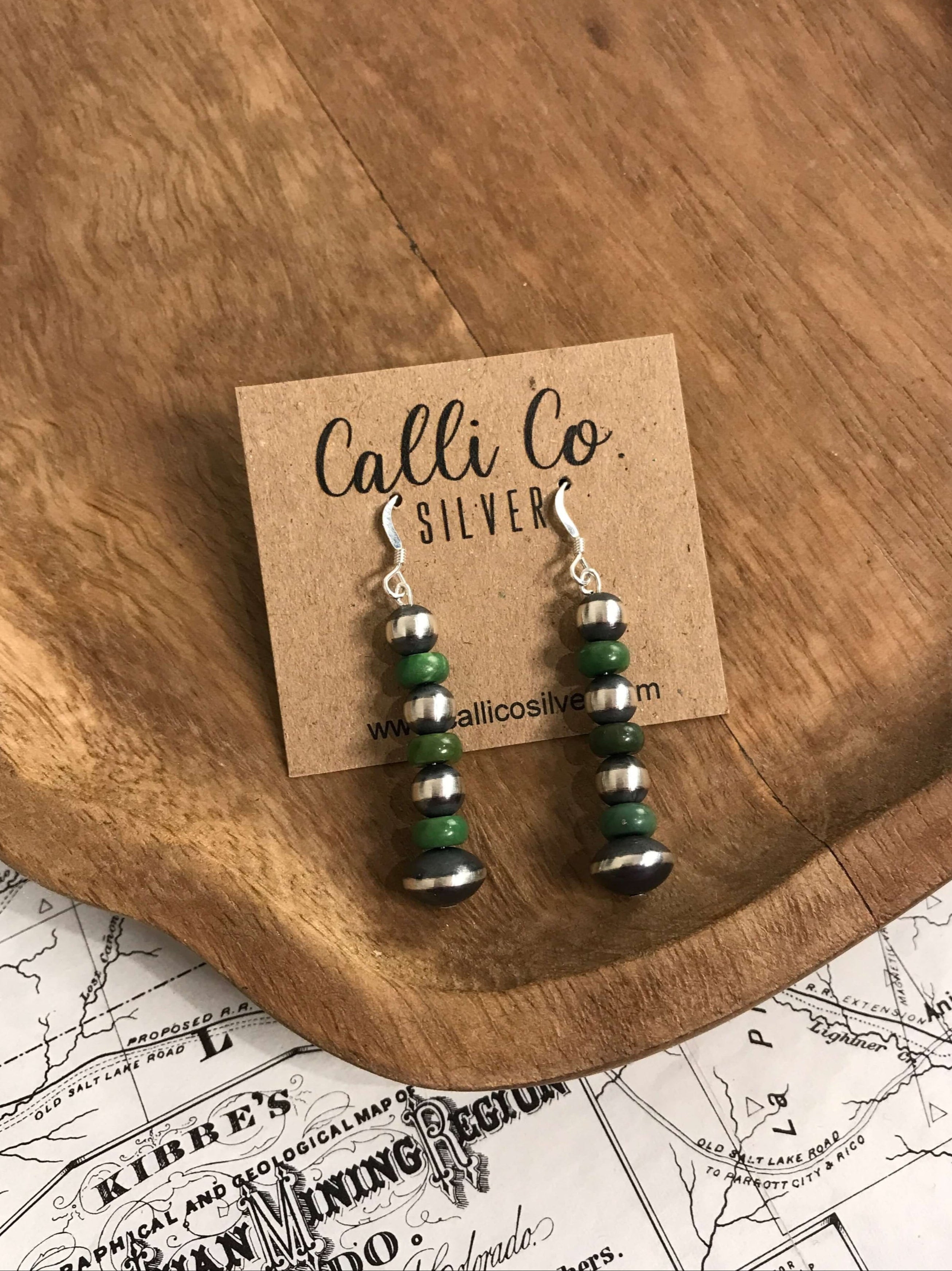 The Kipawa Earrings in Green-Earrings-Calli Co., Turquoise and Silver Jewelry, Native American Handmade, Zuni Tribe, Navajo Tribe, Brock Texas