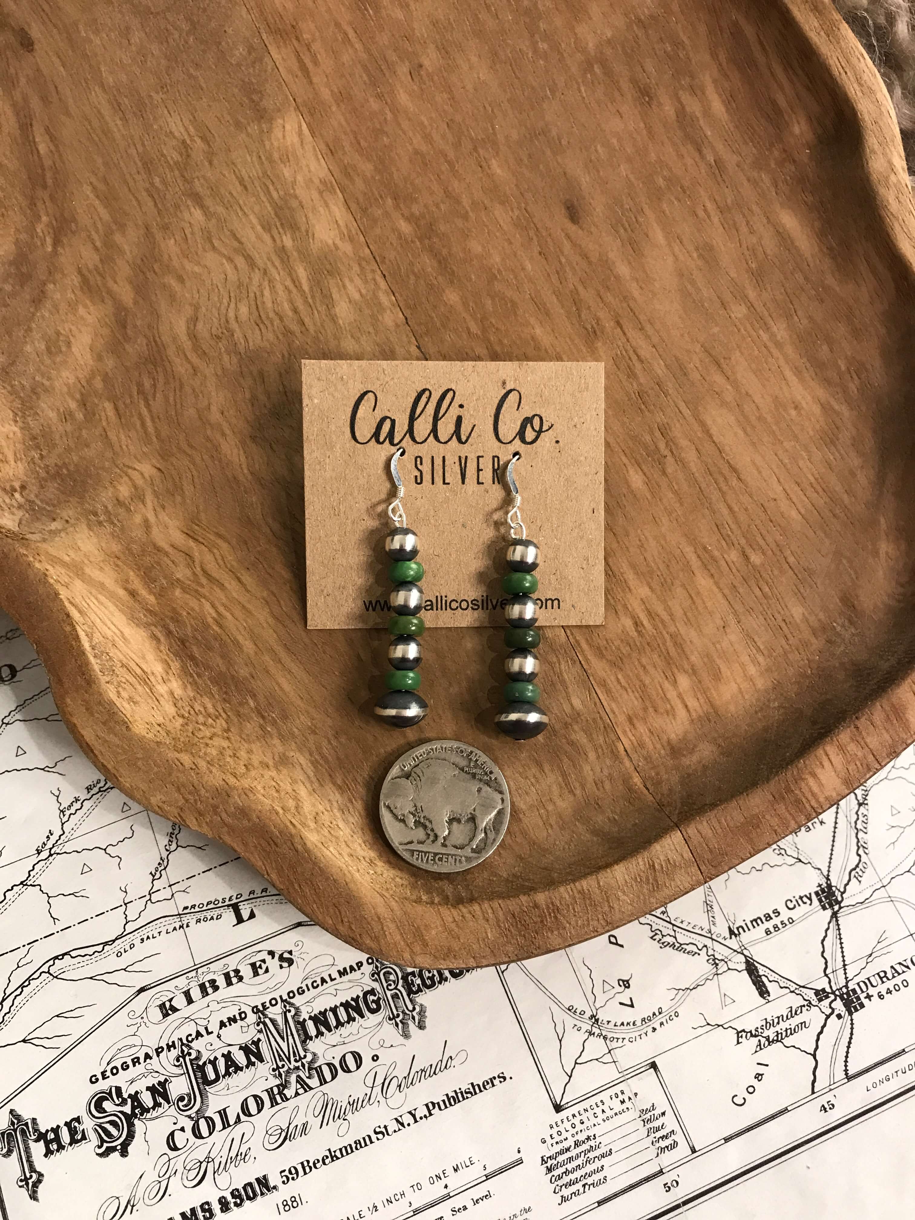 The Kipawa Earrings in Green-Earrings-Calli Co., Turquoise and Silver Jewelry, Native American Handmade, Zuni Tribe, Navajo Tribe, Brock Texas