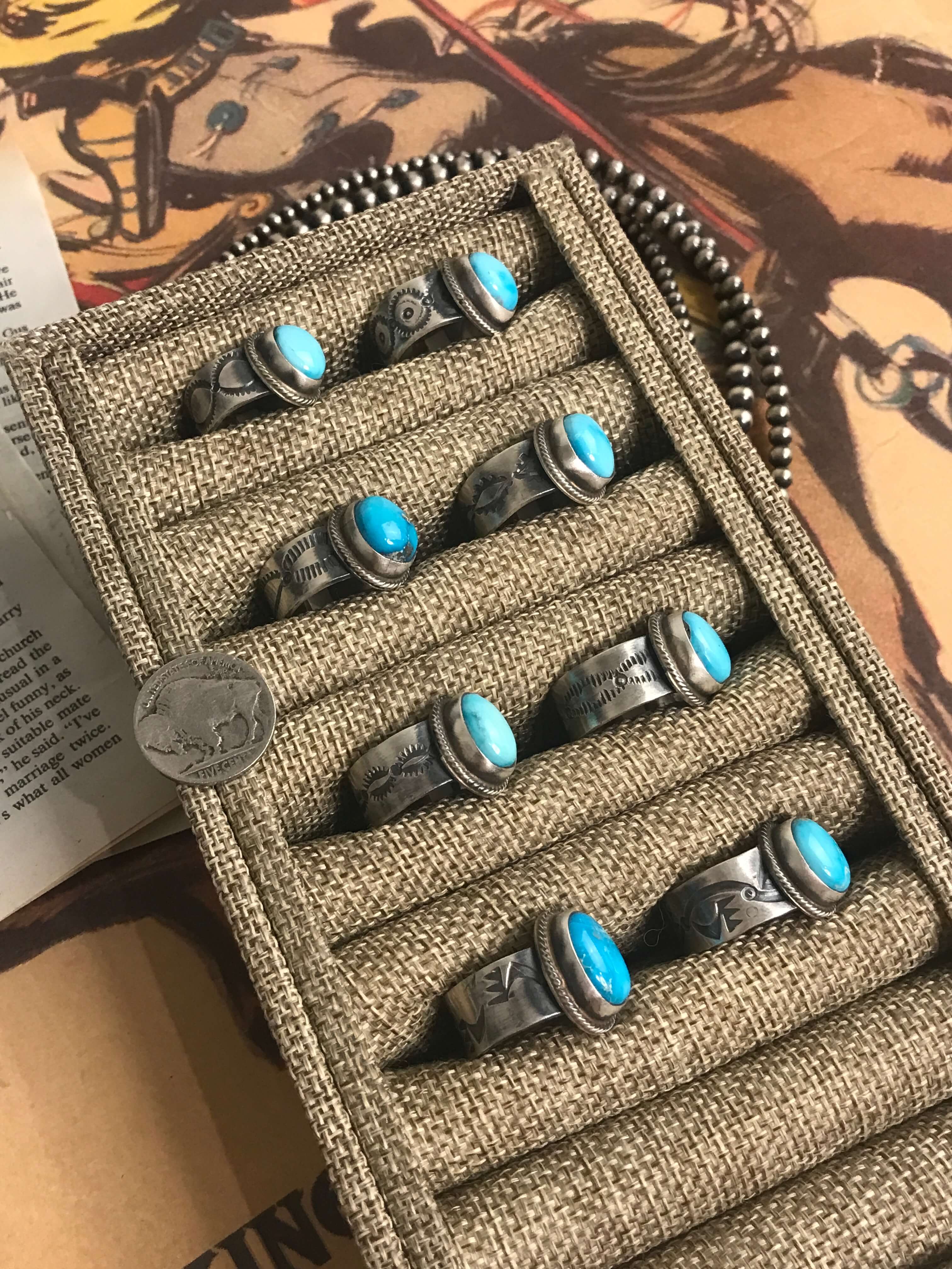 The Finley Rings-Rings-Calli Co., Turquoise and Silver Jewelry, Native American Handmade, Zuni Tribe, Navajo Tribe, Brock Texas