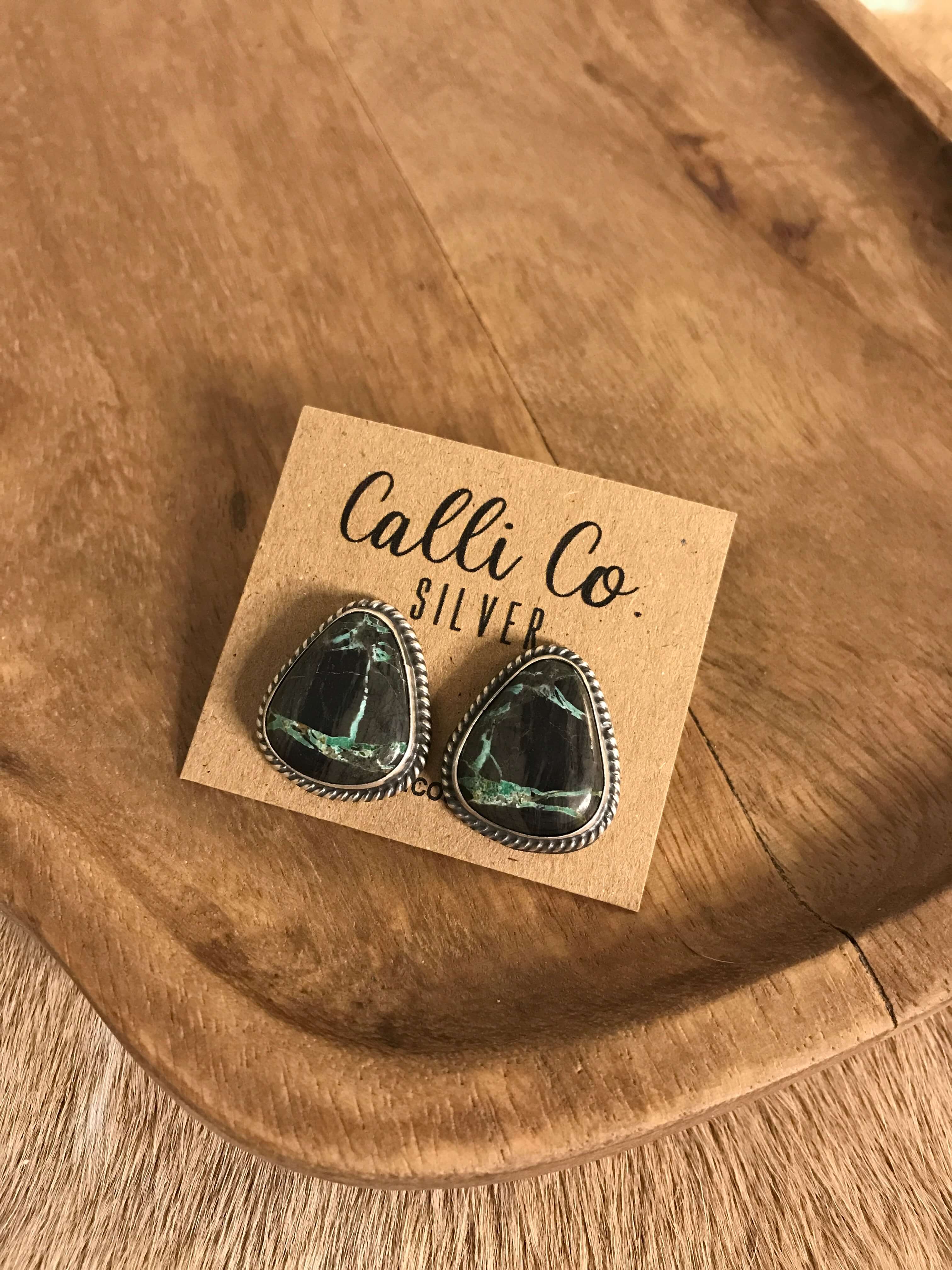 The Black Jack Studs, 9-Earrings-Calli Co., Turquoise and Silver Jewelry, Native American Handmade, Zuni Tribe, Navajo Tribe, Brock Texas