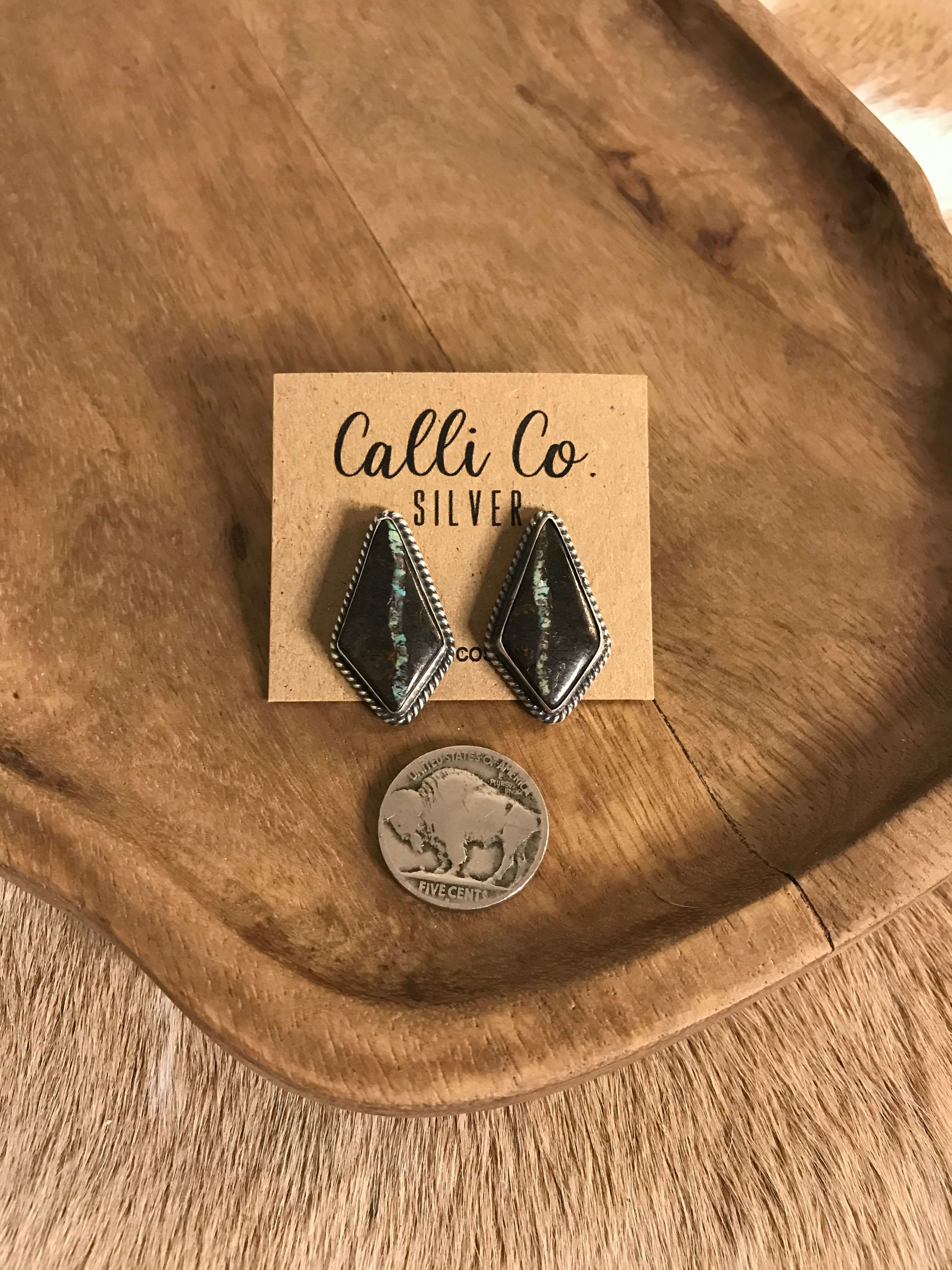 The Black Jack Studs, 13-Earrings-Calli Co., Turquoise and Silver Jewelry, Native American Handmade, Zuni Tribe, Navajo Tribe, Brock Texas