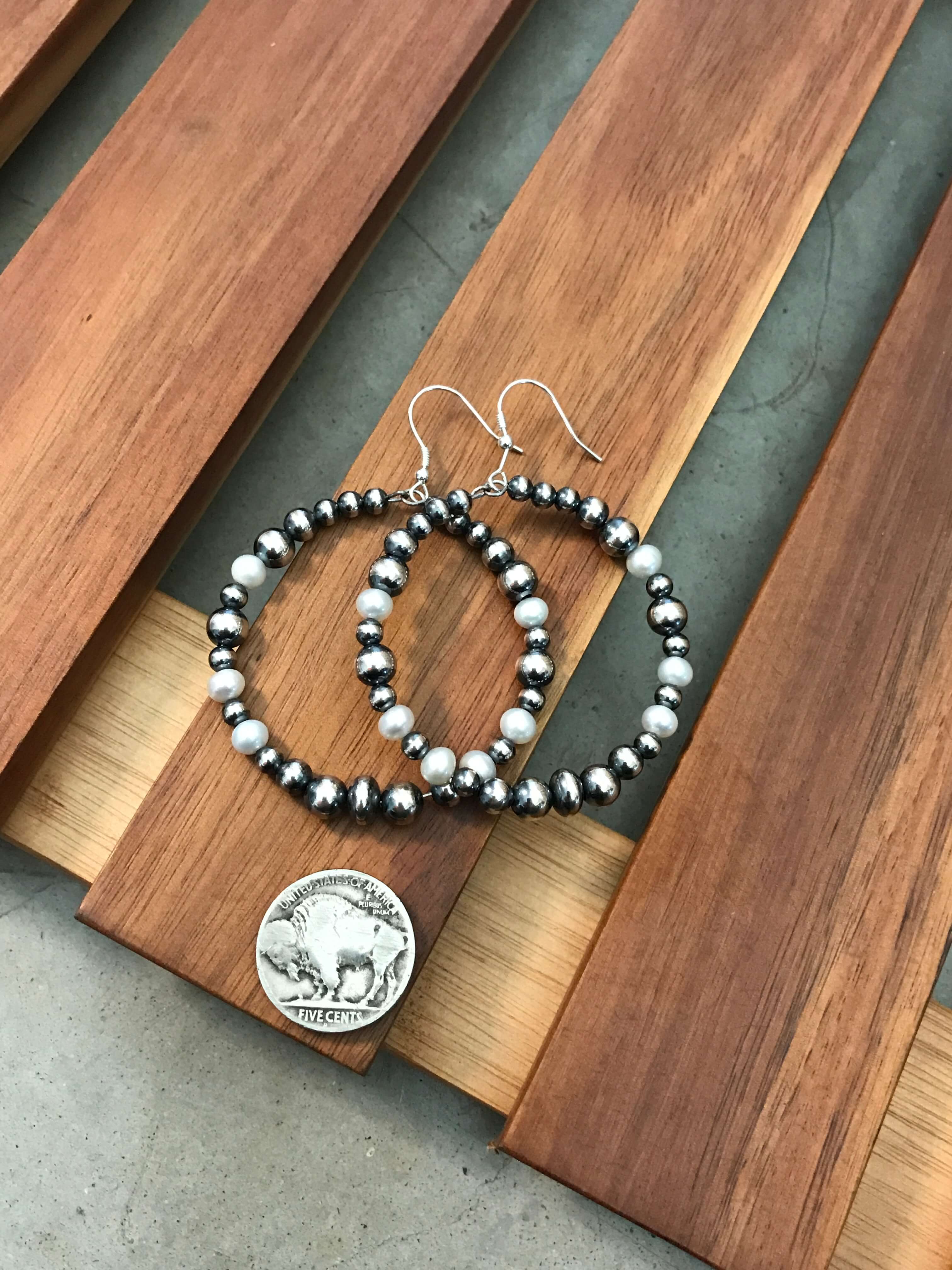 The Laguna Hoop Earrings-Earrings-Calli Co., Turquoise and Silver Jewelry, Native American Handmade, Zuni Tribe, Navajo Tribe, Brock Texas