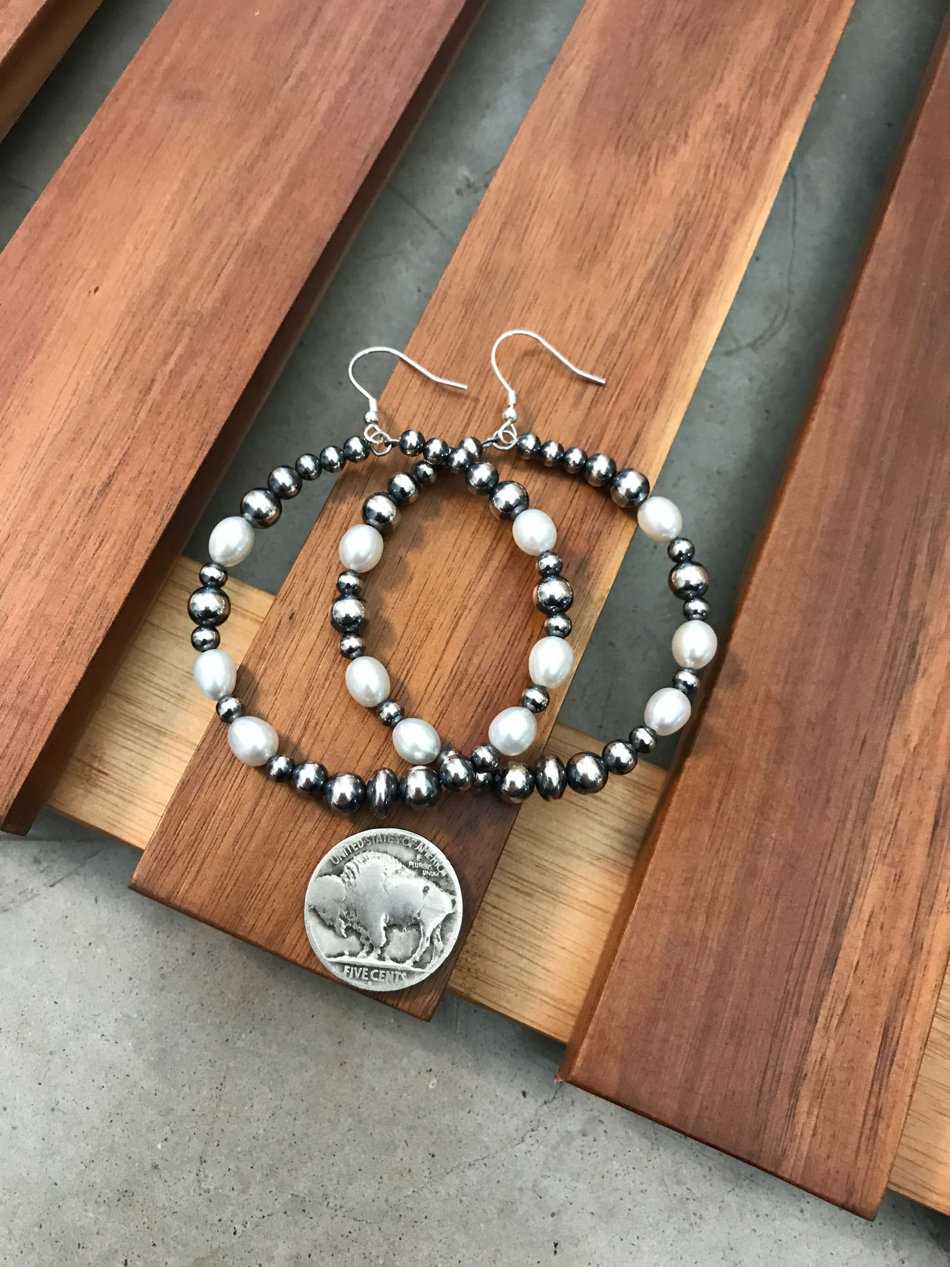 The Sand Harbor Laguna Hoop Earrings-Earrings-Calli Co., Turquoise and Silver Jewelry, Native American Handmade, Zuni Tribe, Navajo Tribe, Brock Texas