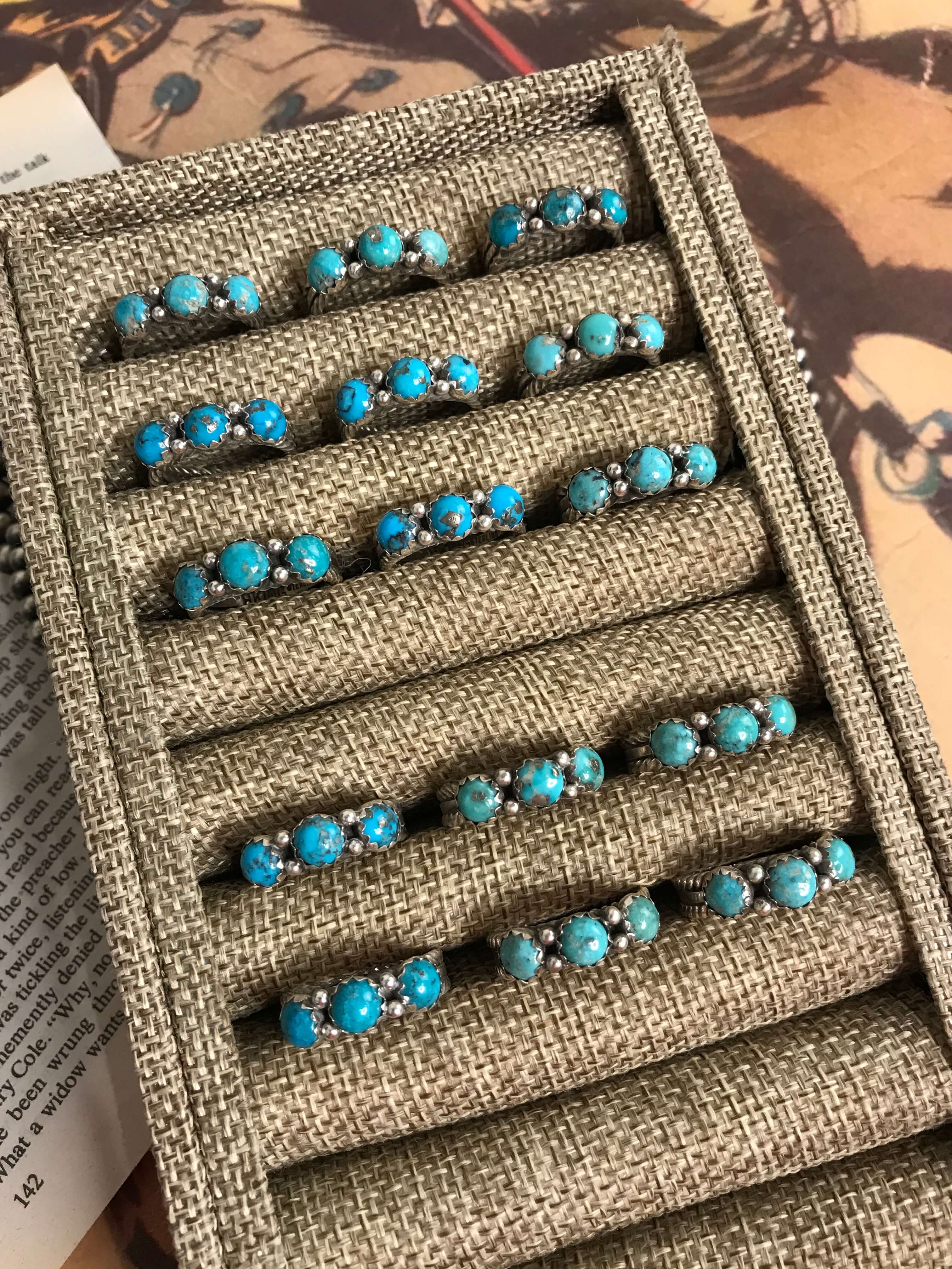 The Triple Stone Rings-Rings-Calli Co., Turquoise and Silver Jewelry, Native American Handmade, Zuni Tribe, Navajo Tribe, Brock Texas