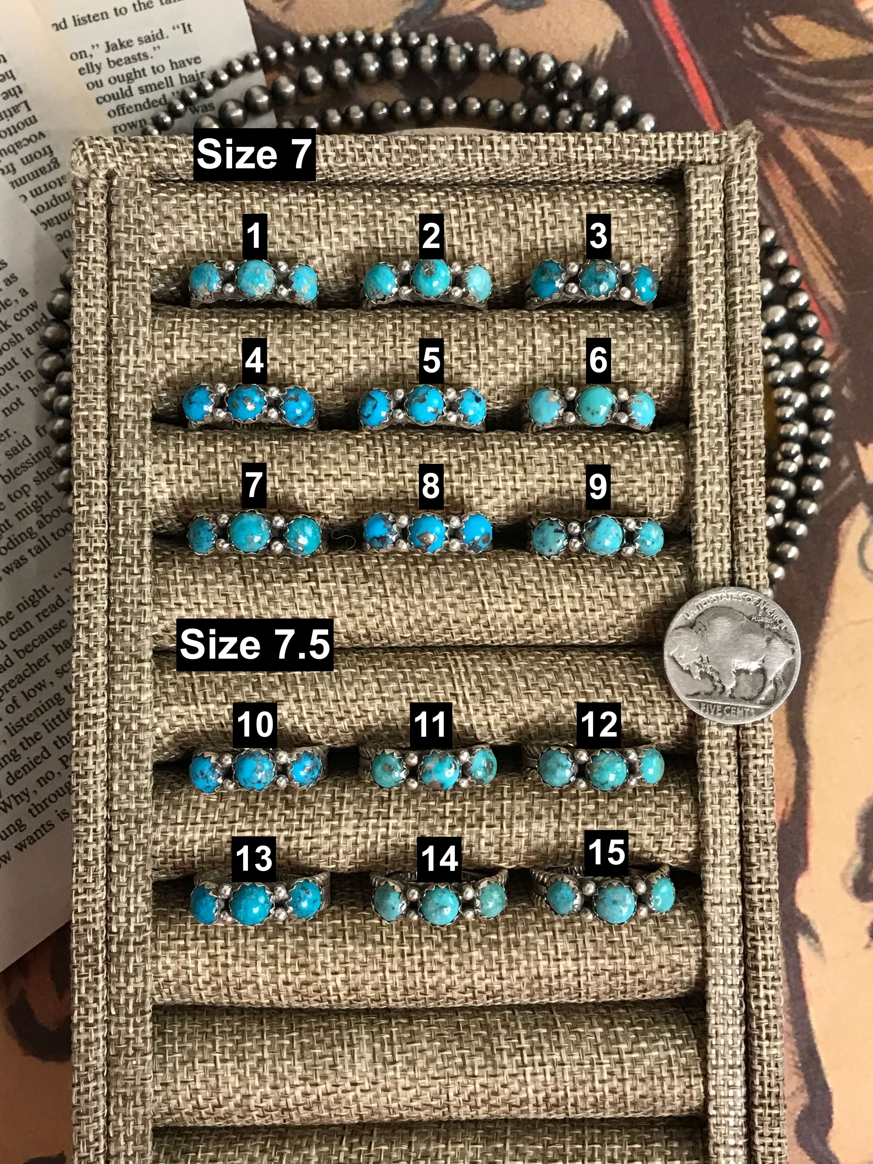 The Triple Stone Rings-Rings-Calli Co., Turquoise and Silver Jewelry, Native American Handmade, Zuni Tribe, Navajo Tribe, Brock Texas