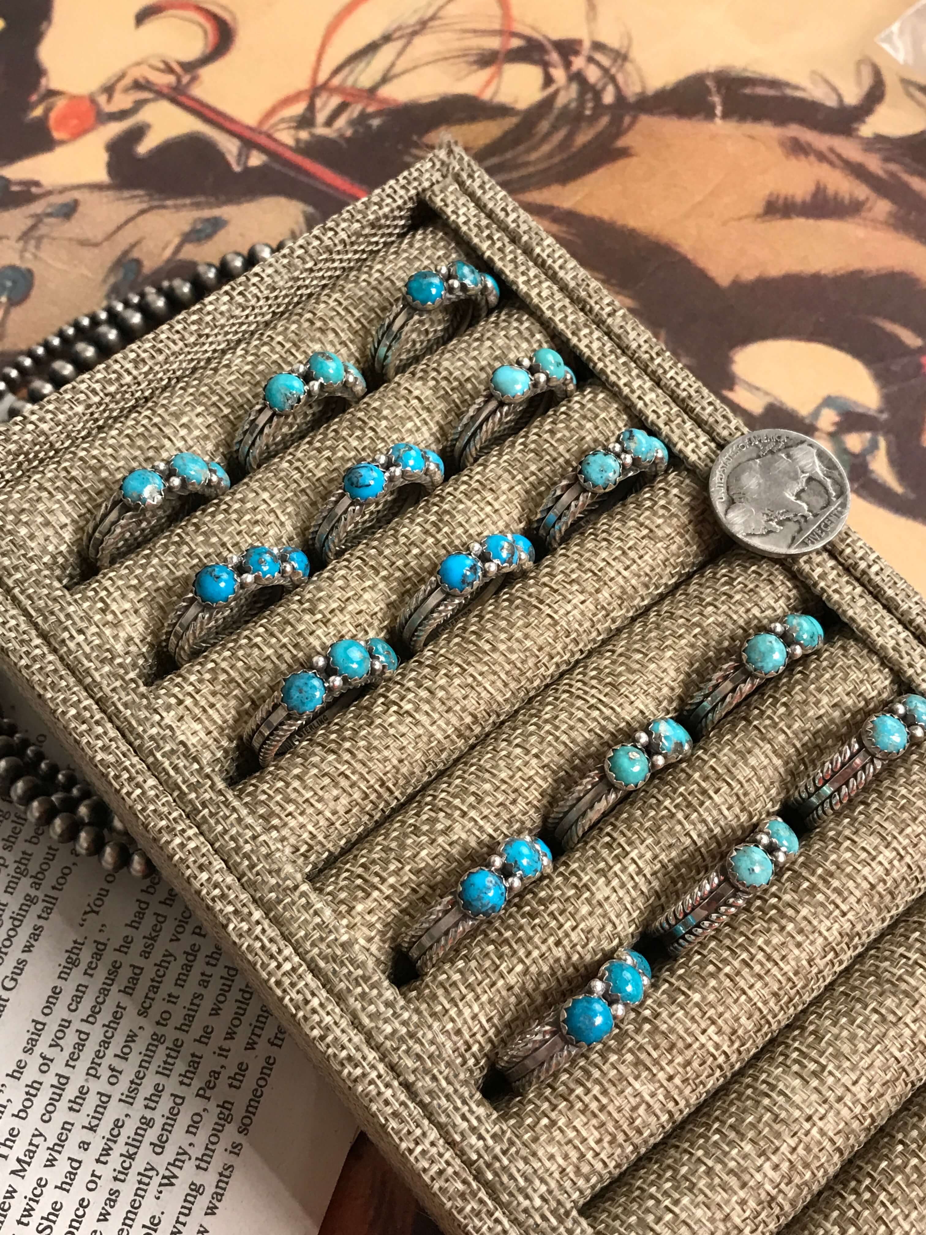 The Triple Stone Rings-Rings-Calli Co., Turquoise and Silver Jewelry, Native American Handmade, Zuni Tribe, Navajo Tribe, Brock Texas