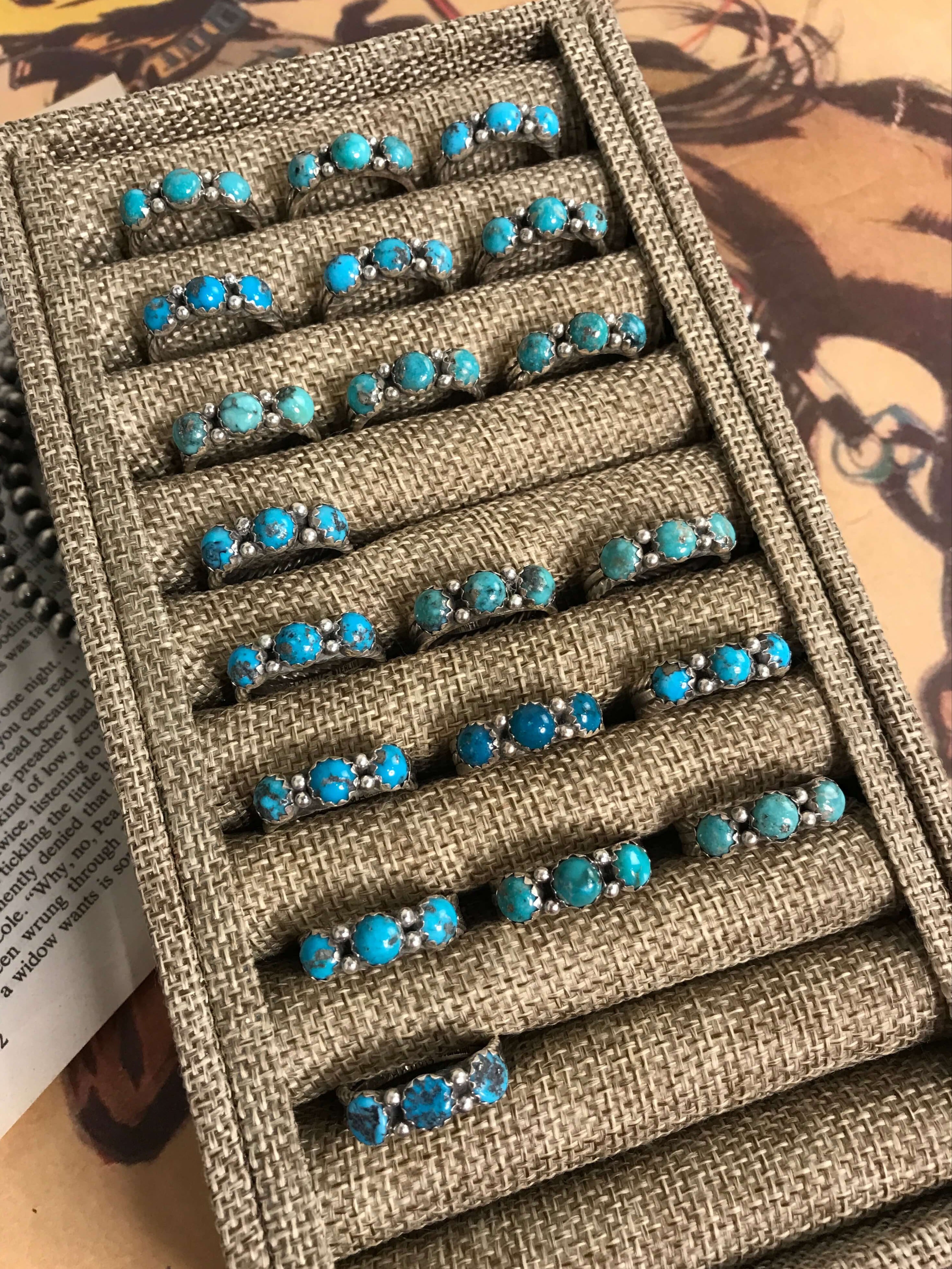 The Triple Stone Rings-Rings-Calli Co., Turquoise and Silver Jewelry, Native American Handmade, Zuni Tribe, Navajo Tribe, Brock Texas