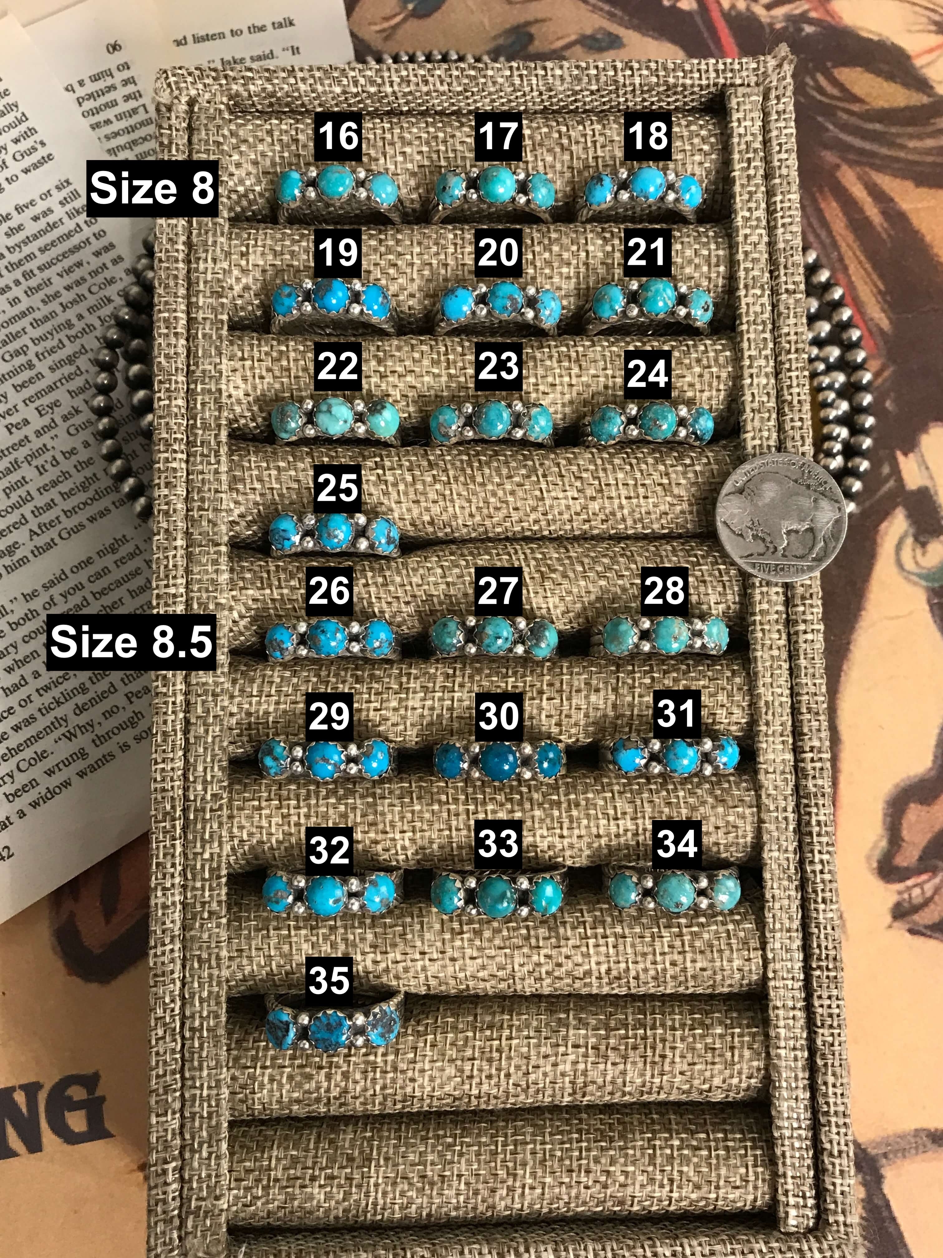 The Triple Stone Rings-Rings-Calli Co., Turquoise and Silver Jewelry, Native American Handmade, Zuni Tribe, Navajo Tribe, Brock Texas