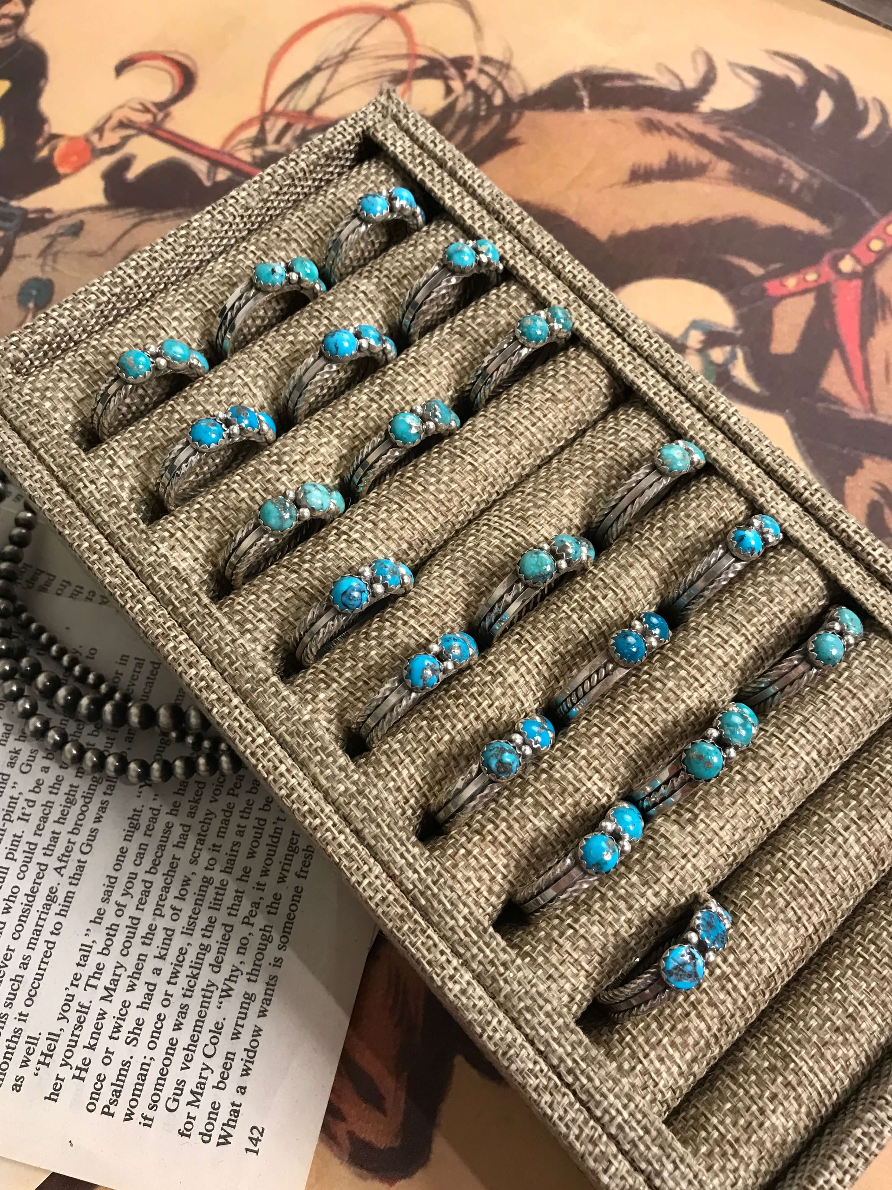 The Triple Stone Rings-Rings-Calli Co., Turquoise and Silver Jewelry, Native American Handmade, Zuni Tribe, Navajo Tribe, Brock Texas