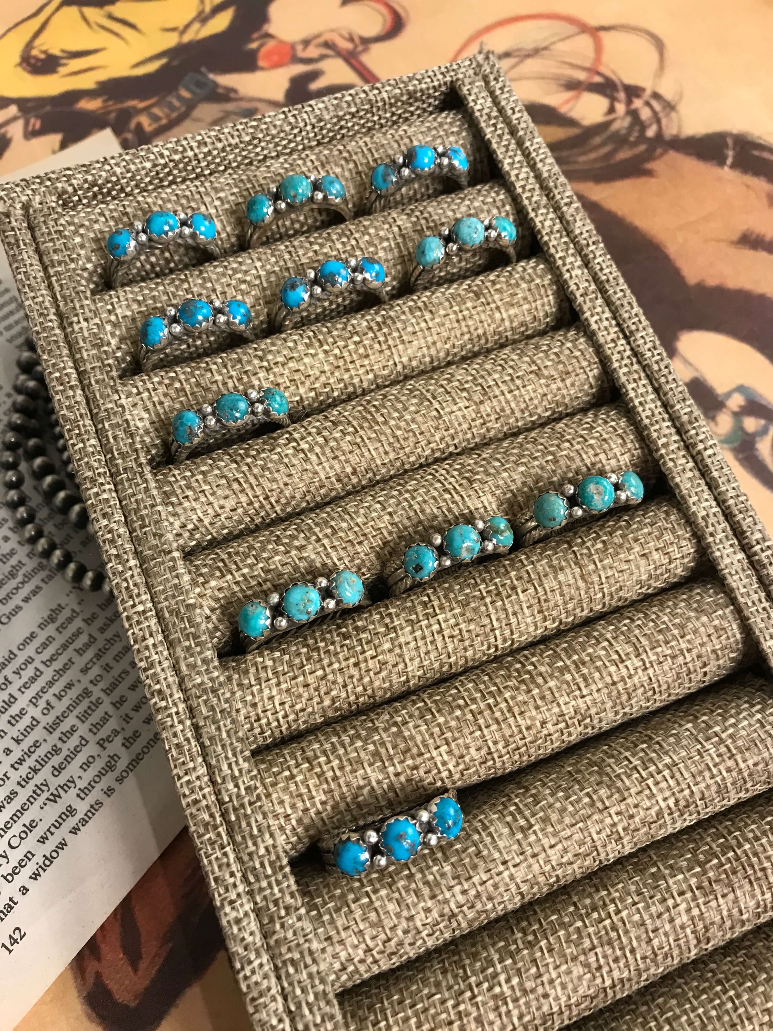 The Triple Stone Rings-Rings-Calli Co., Turquoise and Silver Jewelry, Native American Handmade, Zuni Tribe, Navajo Tribe, Brock Texas