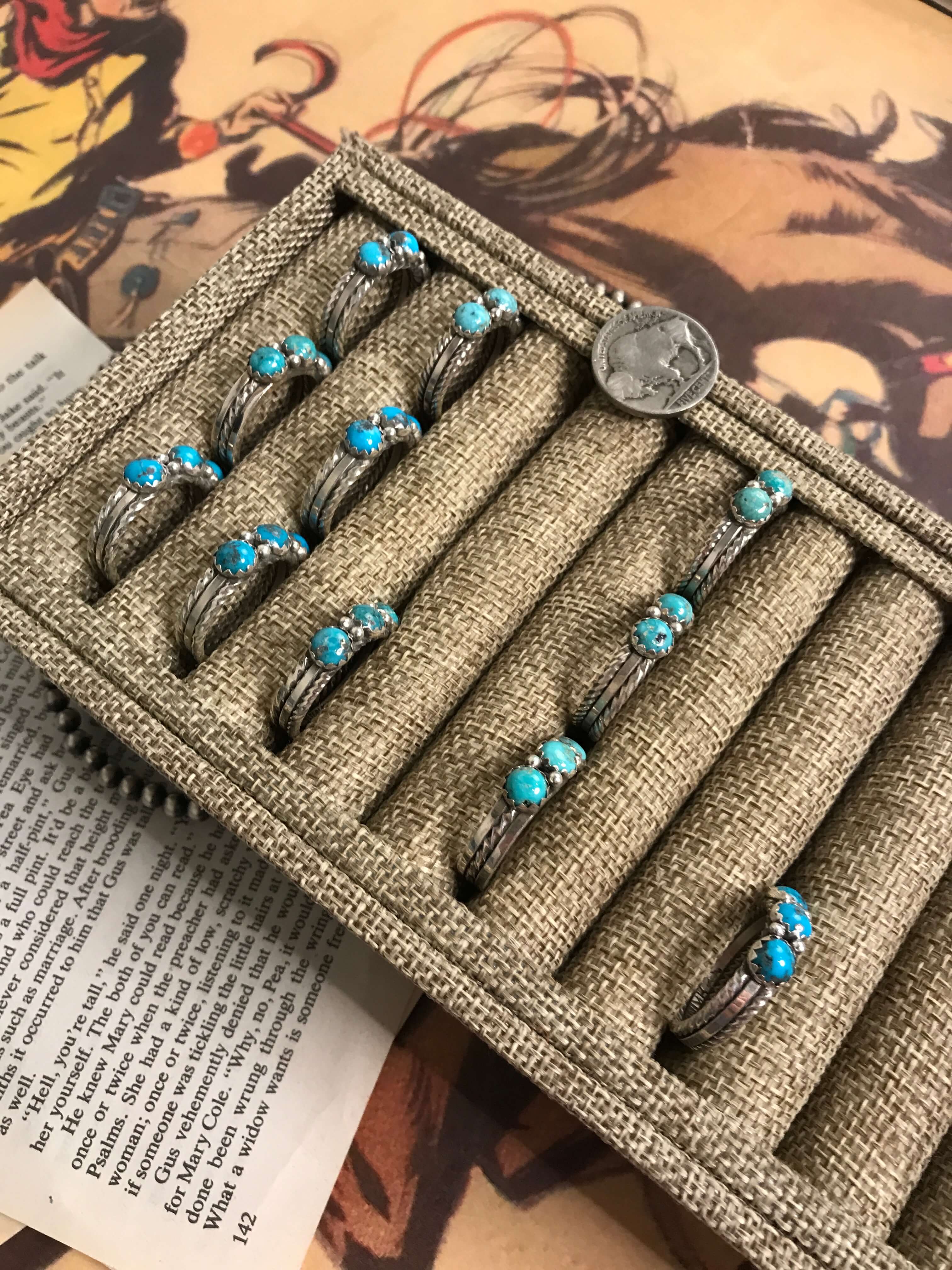 The Triple Stone Rings-Rings-Calli Co., Turquoise and Silver Jewelry, Native American Handmade, Zuni Tribe, Navajo Tribe, Brock Texas
