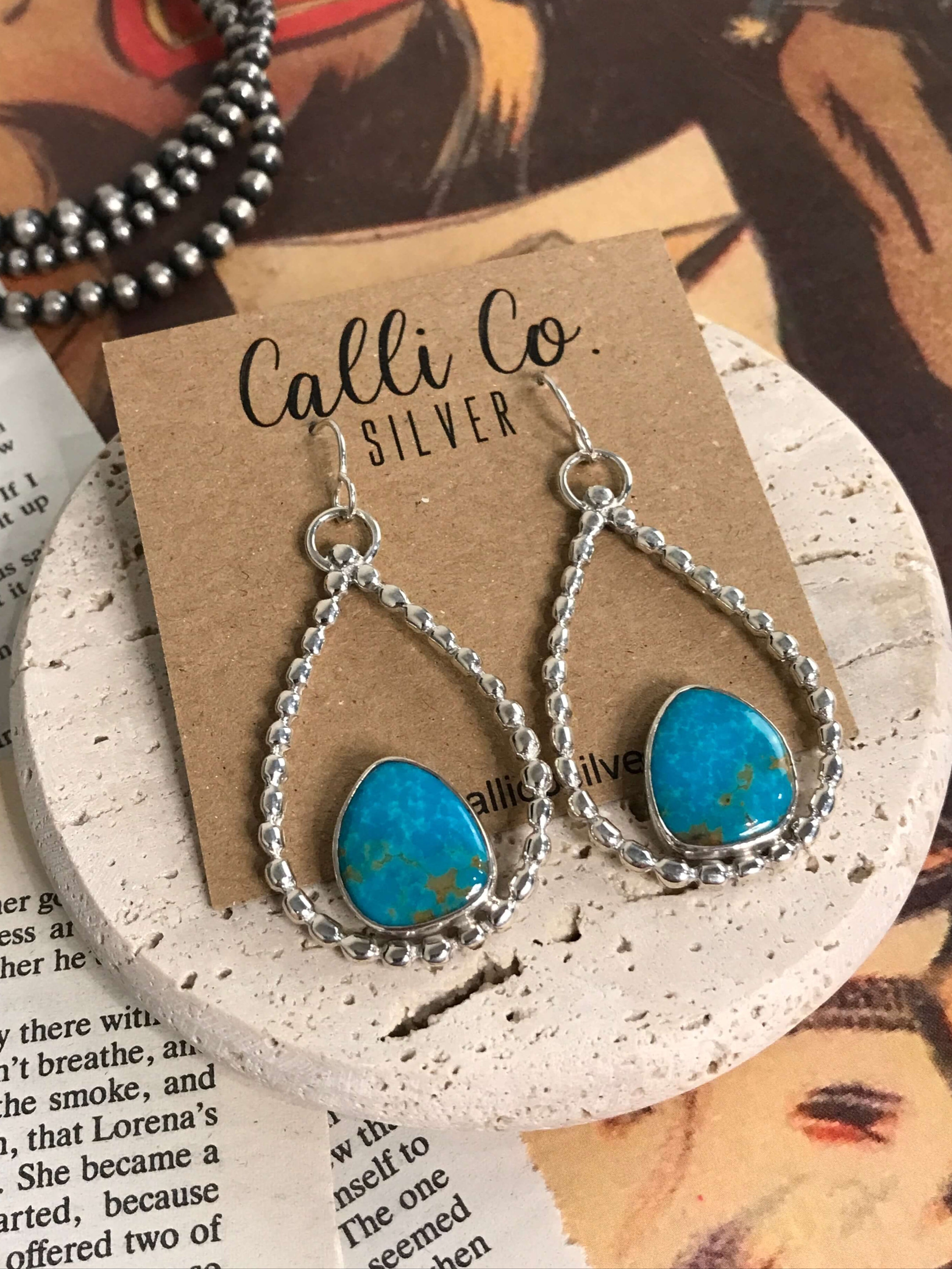 The Keystone Hoop Earrings, 1-Earrings-Calli Co., Turquoise and Silver Jewelry, Native American Handmade, Zuni Tribe, Navajo Tribe, Brock Texas