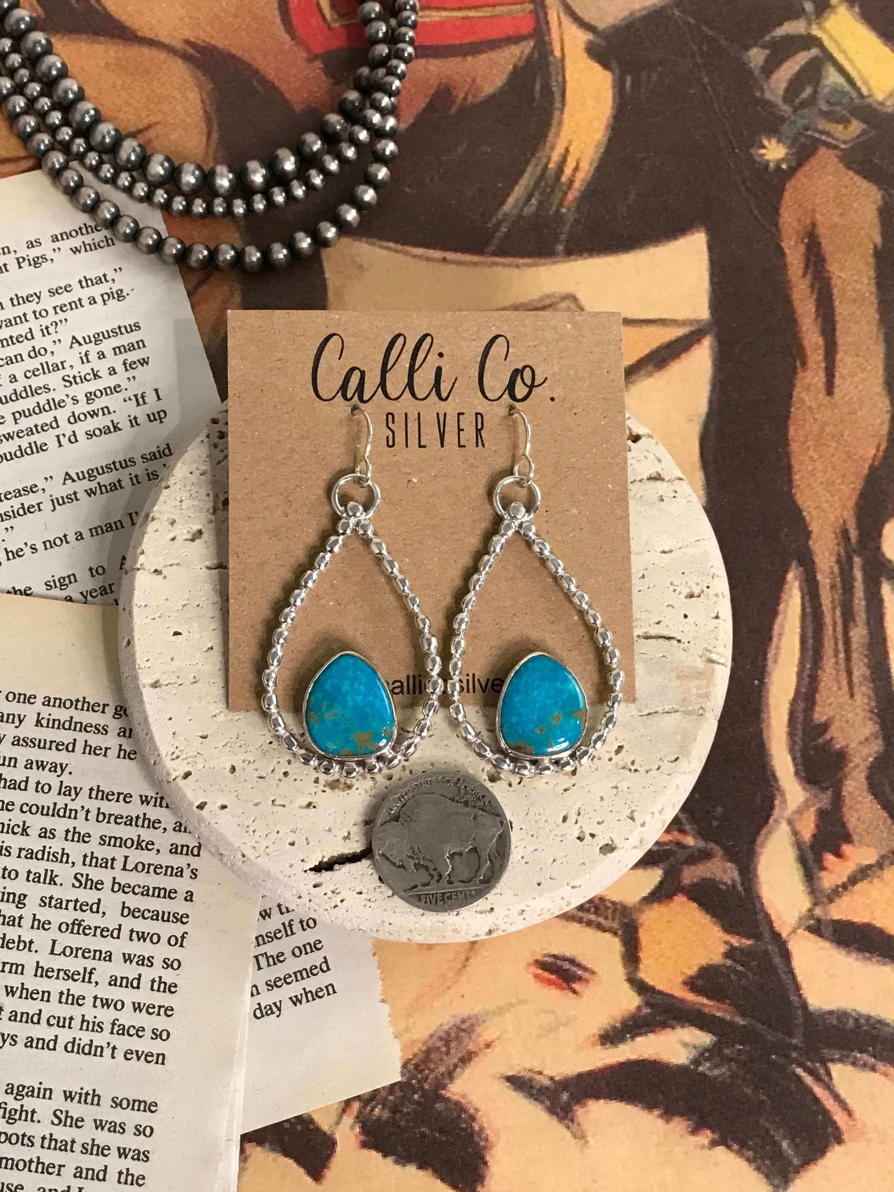 The Keystone Hoop Earrings, 1-Earrings-Calli Co., Turquoise and Silver Jewelry, Native American Handmade, Zuni Tribe, Navajo Tribe, Brock Texas