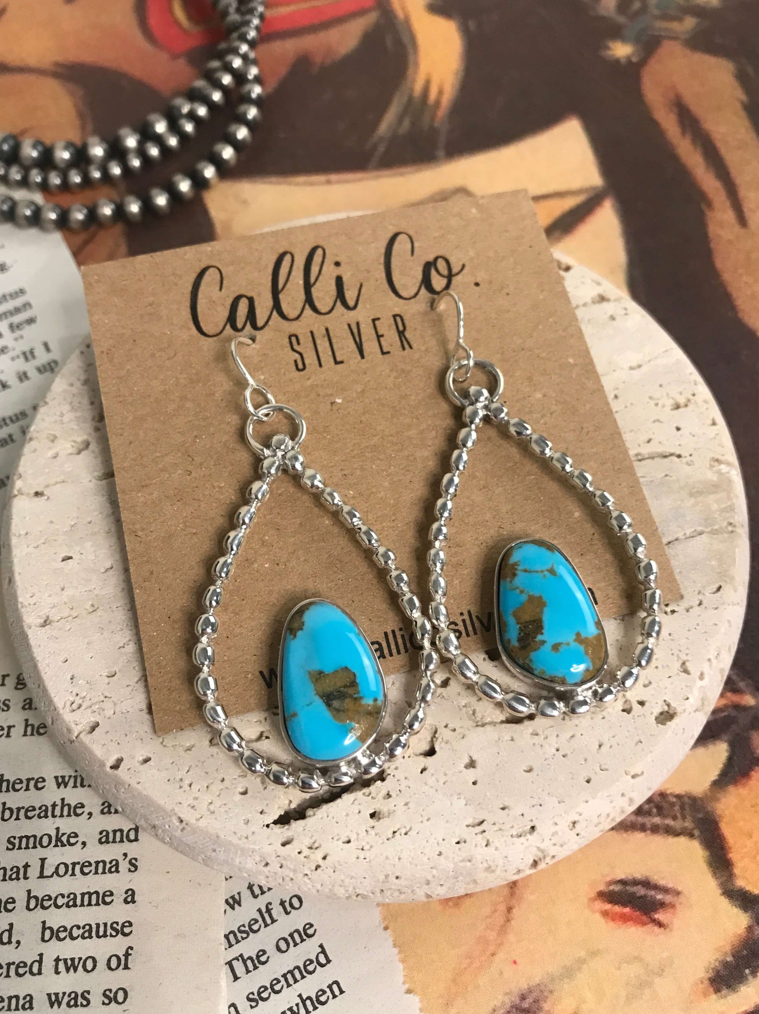 The Keystone Hoop Earrings, 2-Earrings-Calli Co., Turquoise and Silver Jewelry, Native American Handmade, Zuni Tribe, Navajo Tribe, Brock Texas