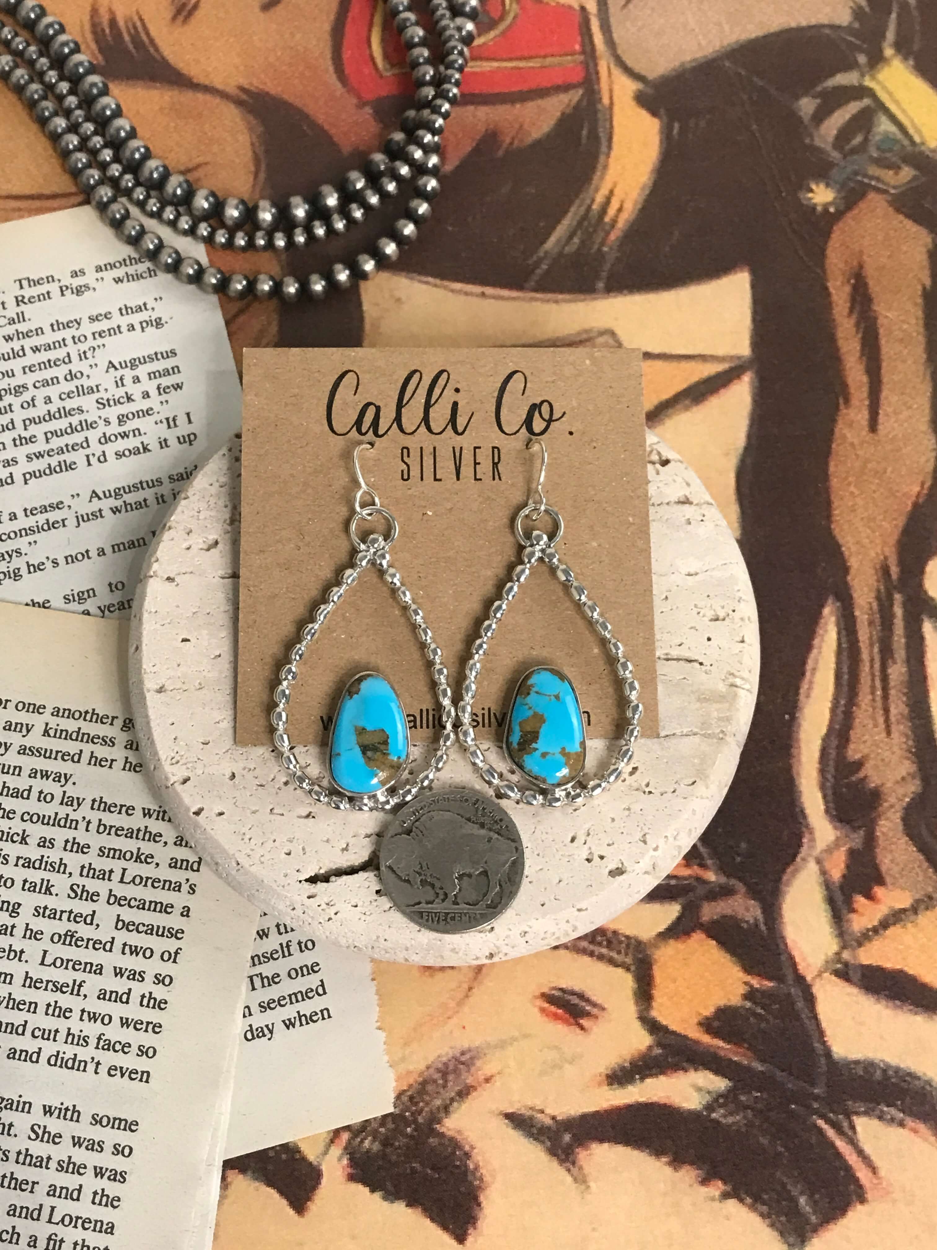 The Keystone Hoop Earrings, 2-Earrings-Calli Co., Turquoise and Silver Jewelry, Native American Handmade, Zuni Tribe, Navajo Tribe, Brock Texas