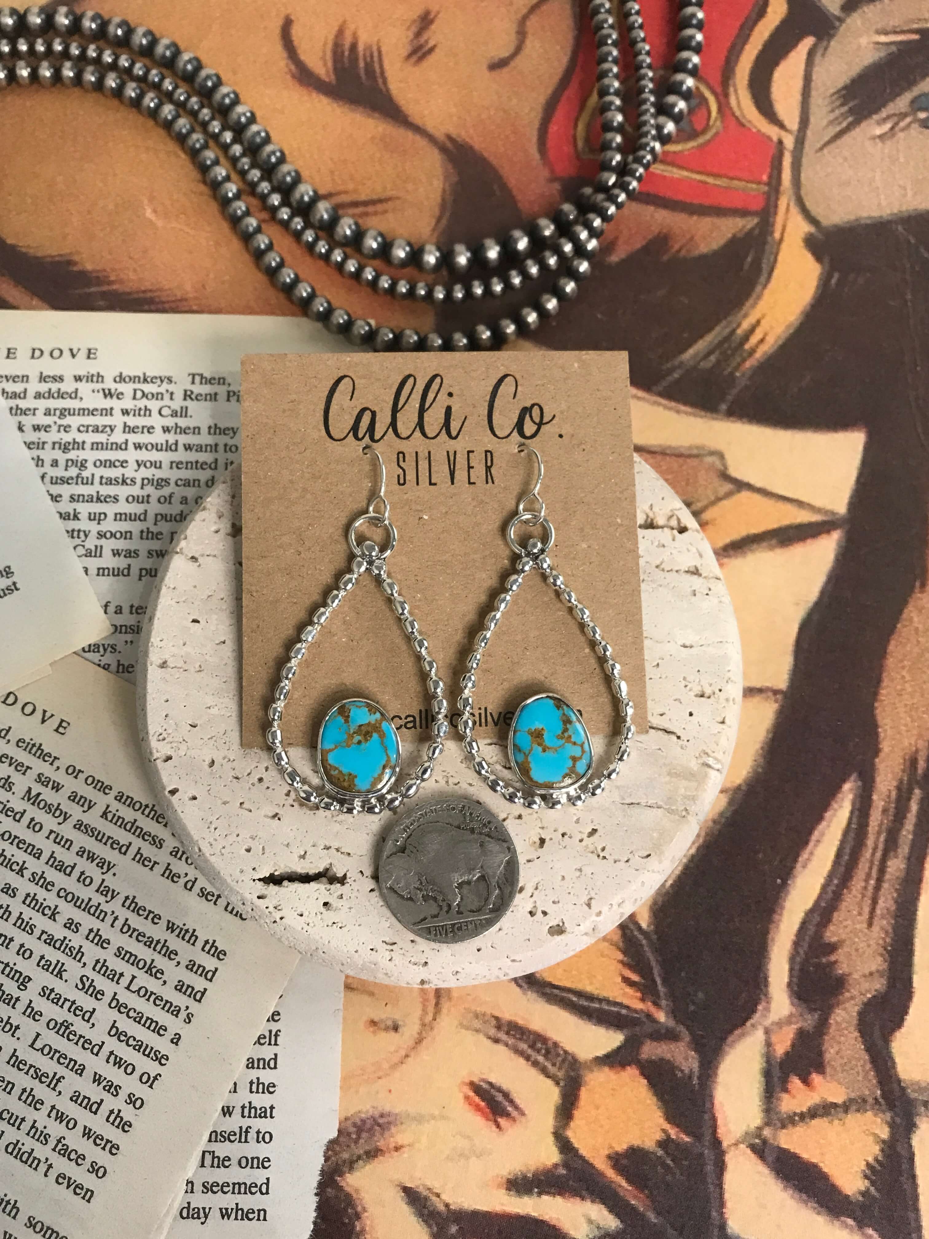 The Keystone Hoop Earrings, 4-Earrings-Calli Co., Turquoise and Silver Jewelry, Native American Handmade, Zuni Tribe, Navajo Tribe, Brock Texas